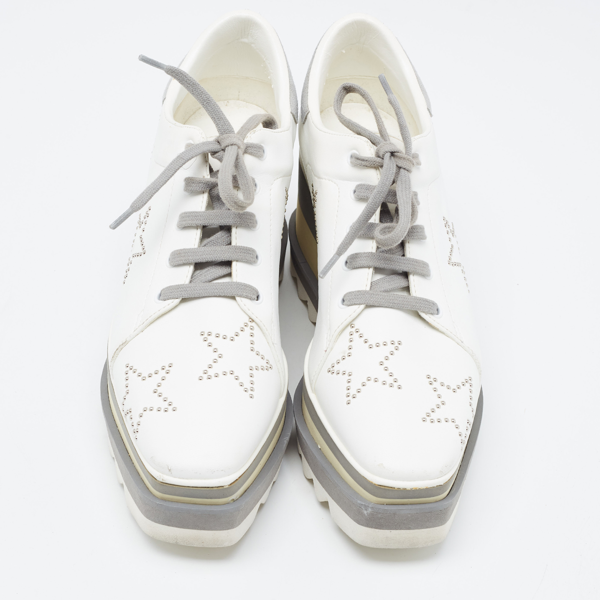 Stella McCartney White/Grey Faux Leather And Suede Elyse Star Sneakers Size 36