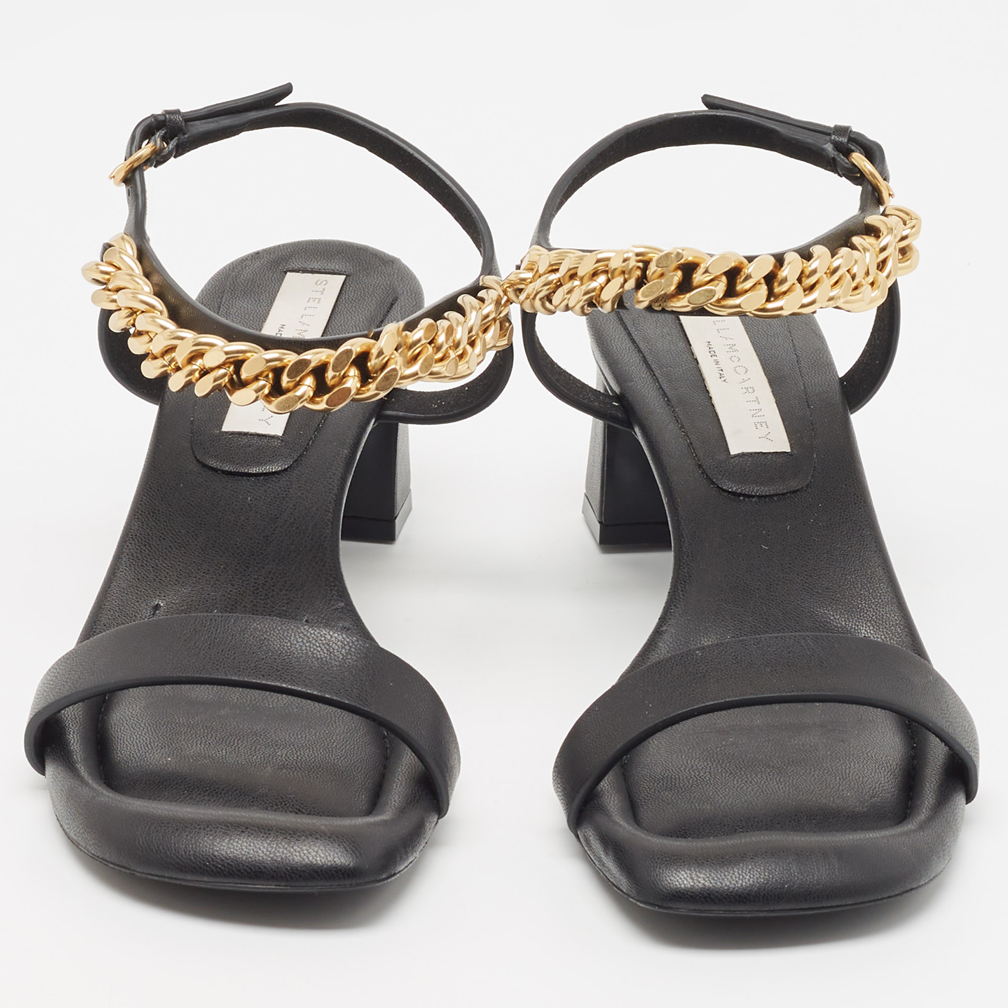 Stella Mccartne Black Faux Leather Chain-Link Accents Ankle Strap Sandals Size 40