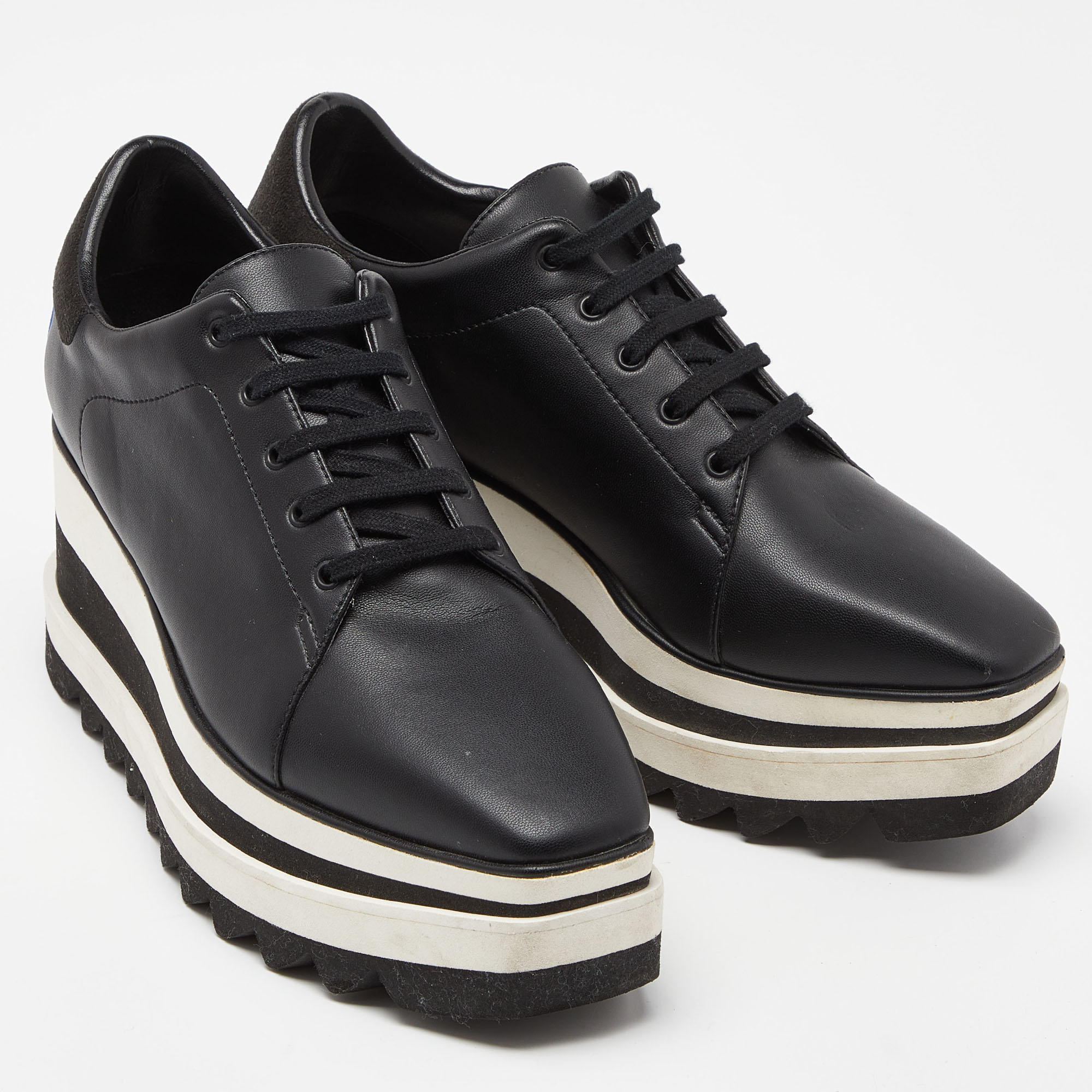 Stella McCartney Black Faux Leather Platform Sneakers Size 38