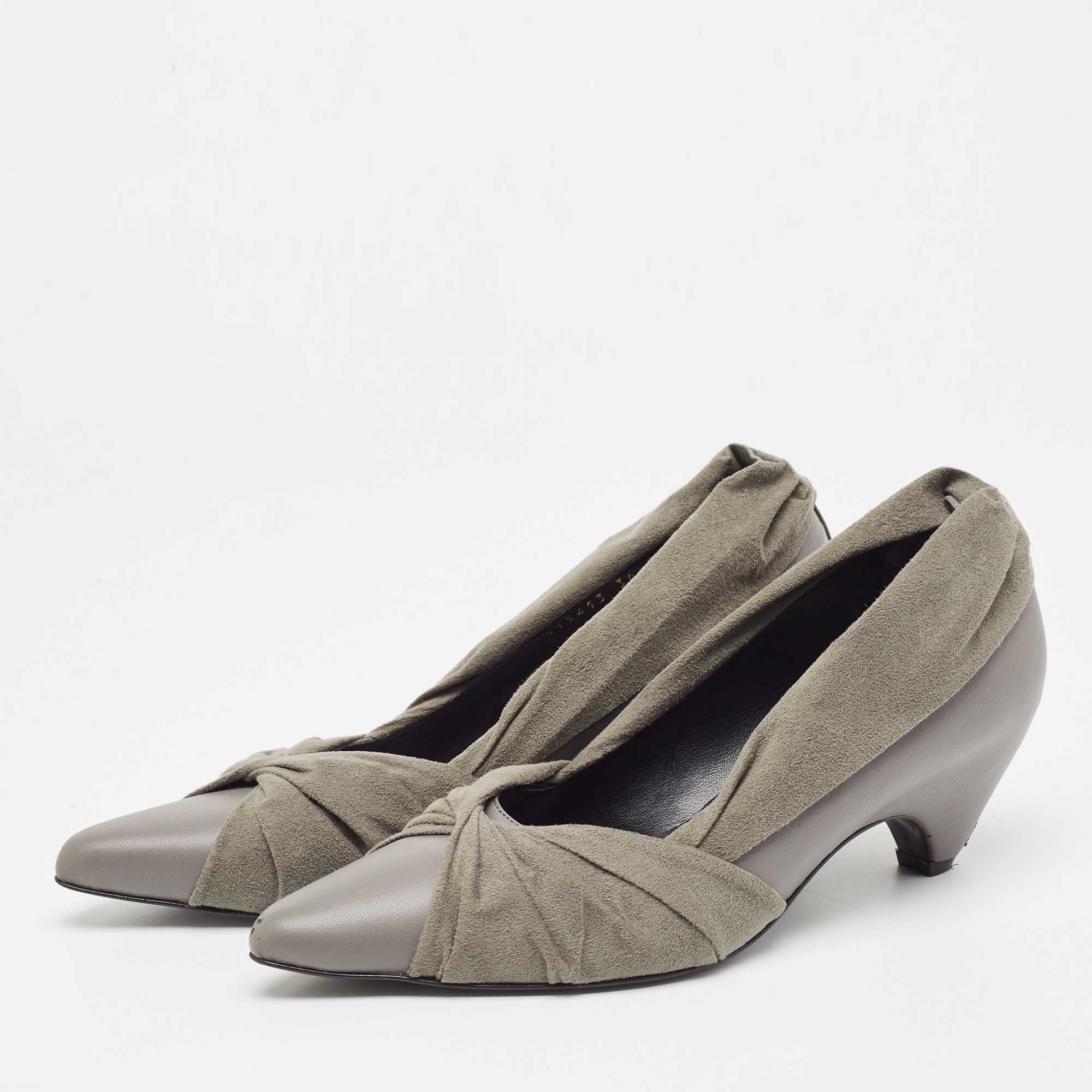 Stella McCartney Grey Faux Leather And Pleated Faux Suede Pumps Size 36