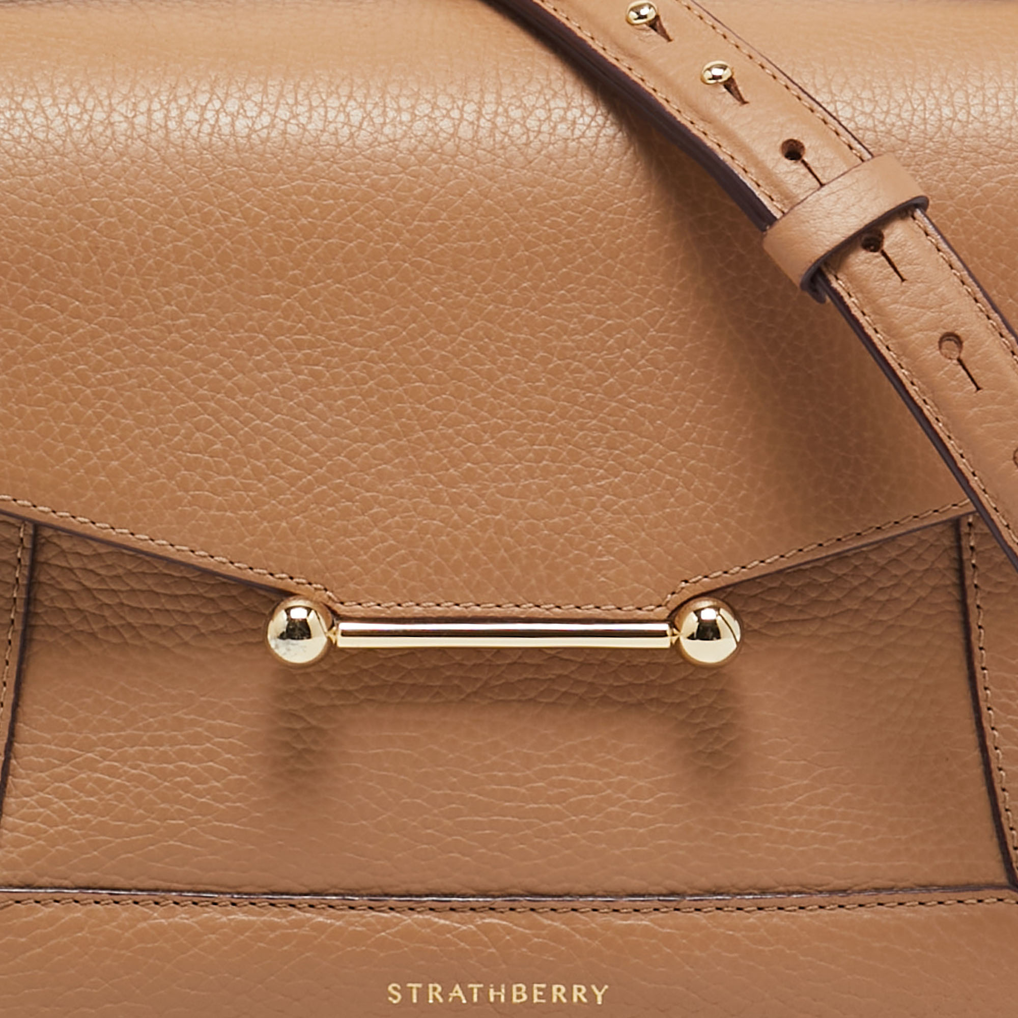 Strathberry Beige Leather Mosaic Top Handle Bag