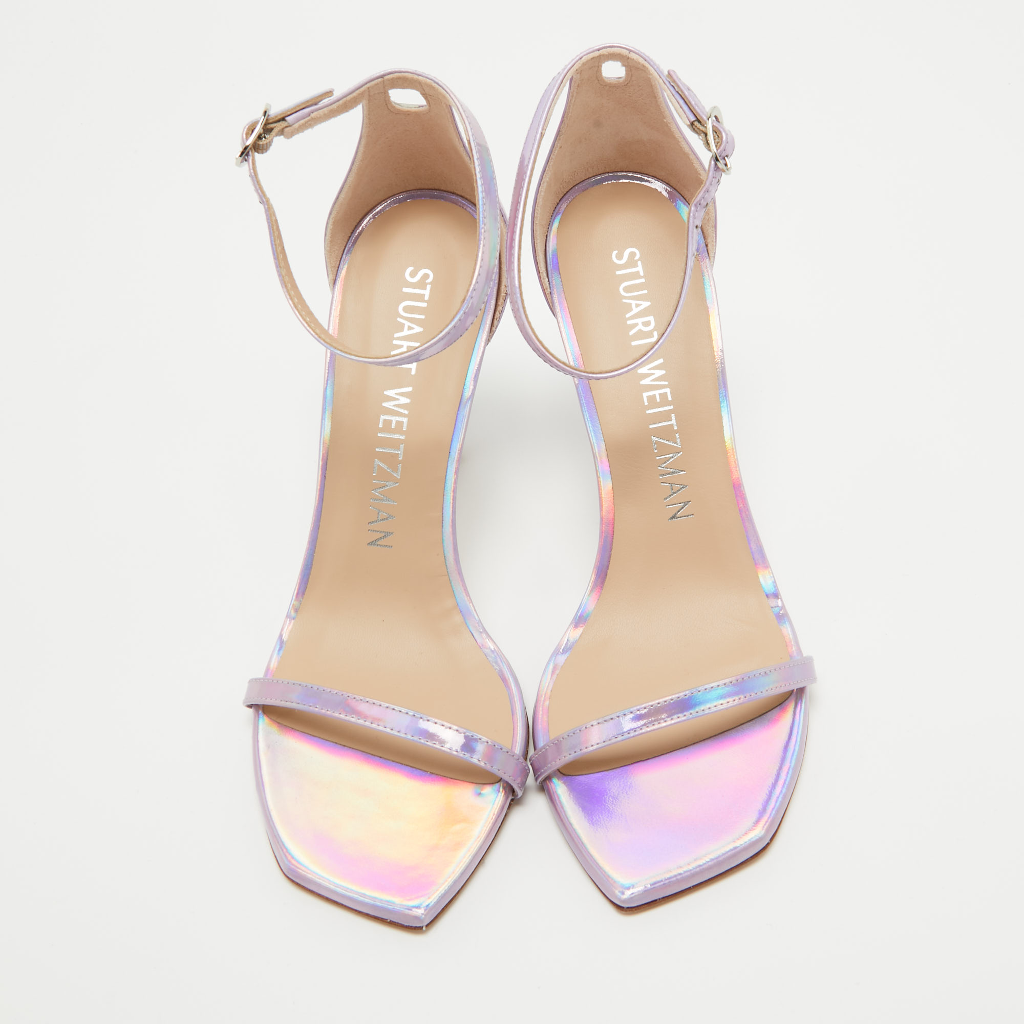 Stuart Weitzman Purple Iridescent Leather Ankle Strap Sandals Size 39