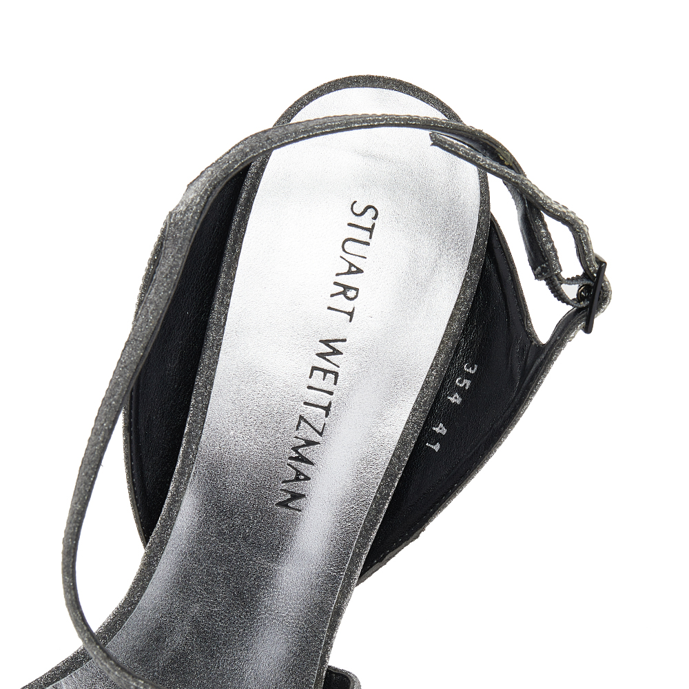 Stuart Weitzman Metallic Grey Glitter Ankle Strap Sandals Size 41