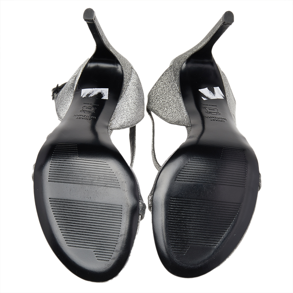 Stuart Weitzman Metallic Grey Glitter Ankle Strap Sandals Size 41
