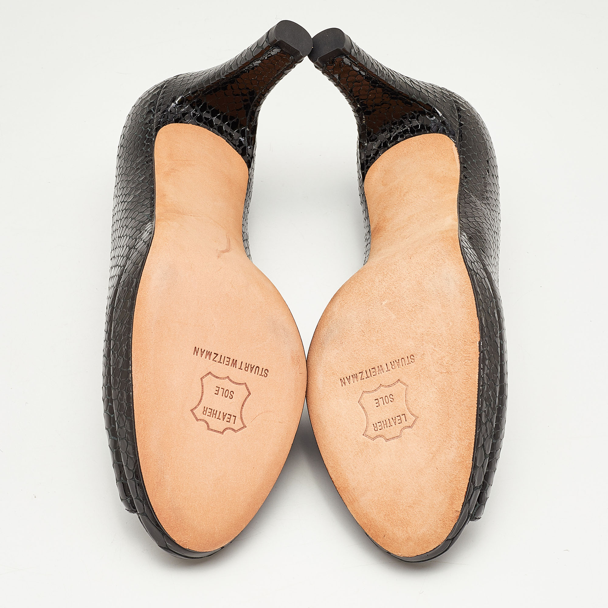 Stuart Weitzman Black Python Embossed Leather Peep Toe Pumps Size 36.5
