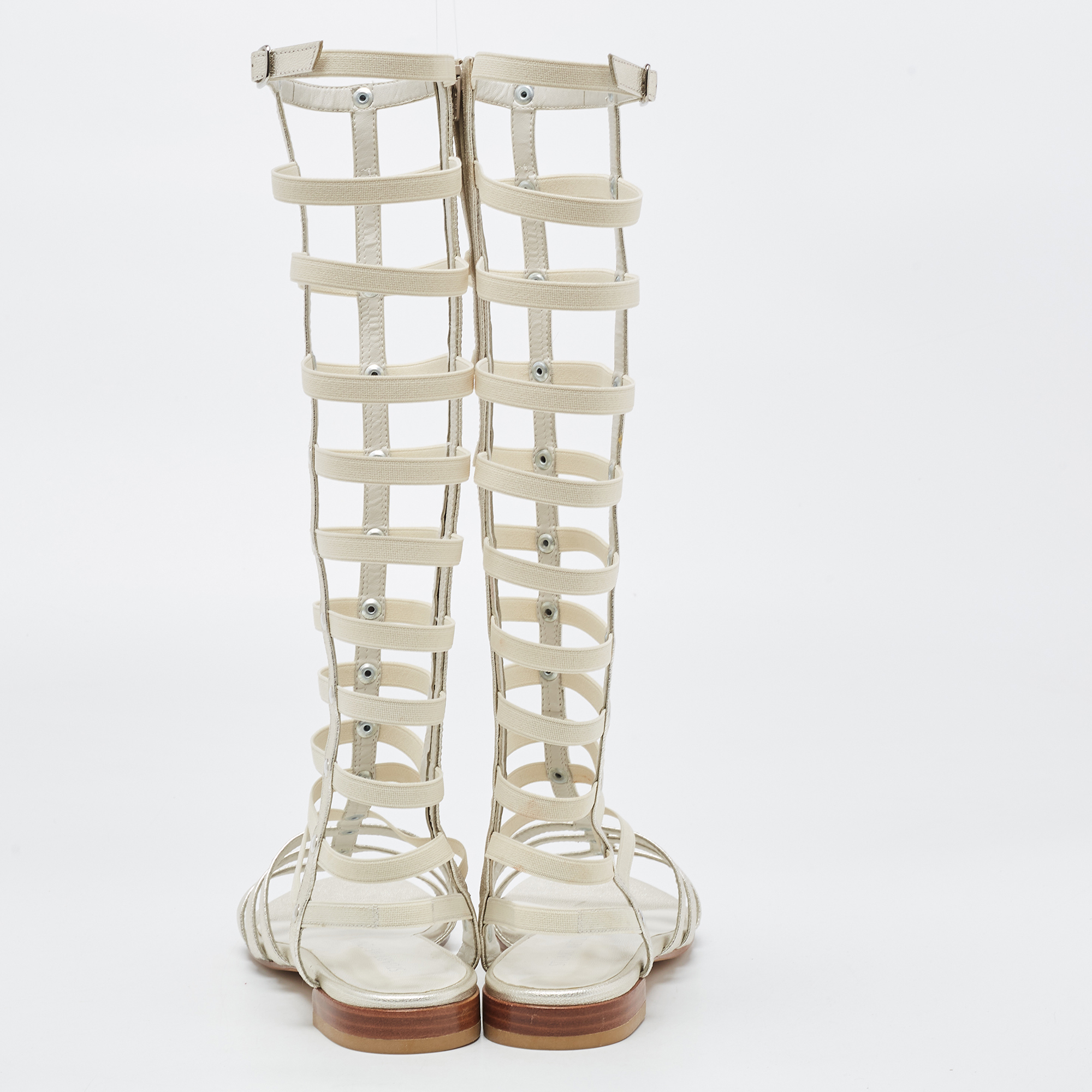 Stuart Weitzman Silver Leather And Elastic Gladiator Flat Sandals Size 36