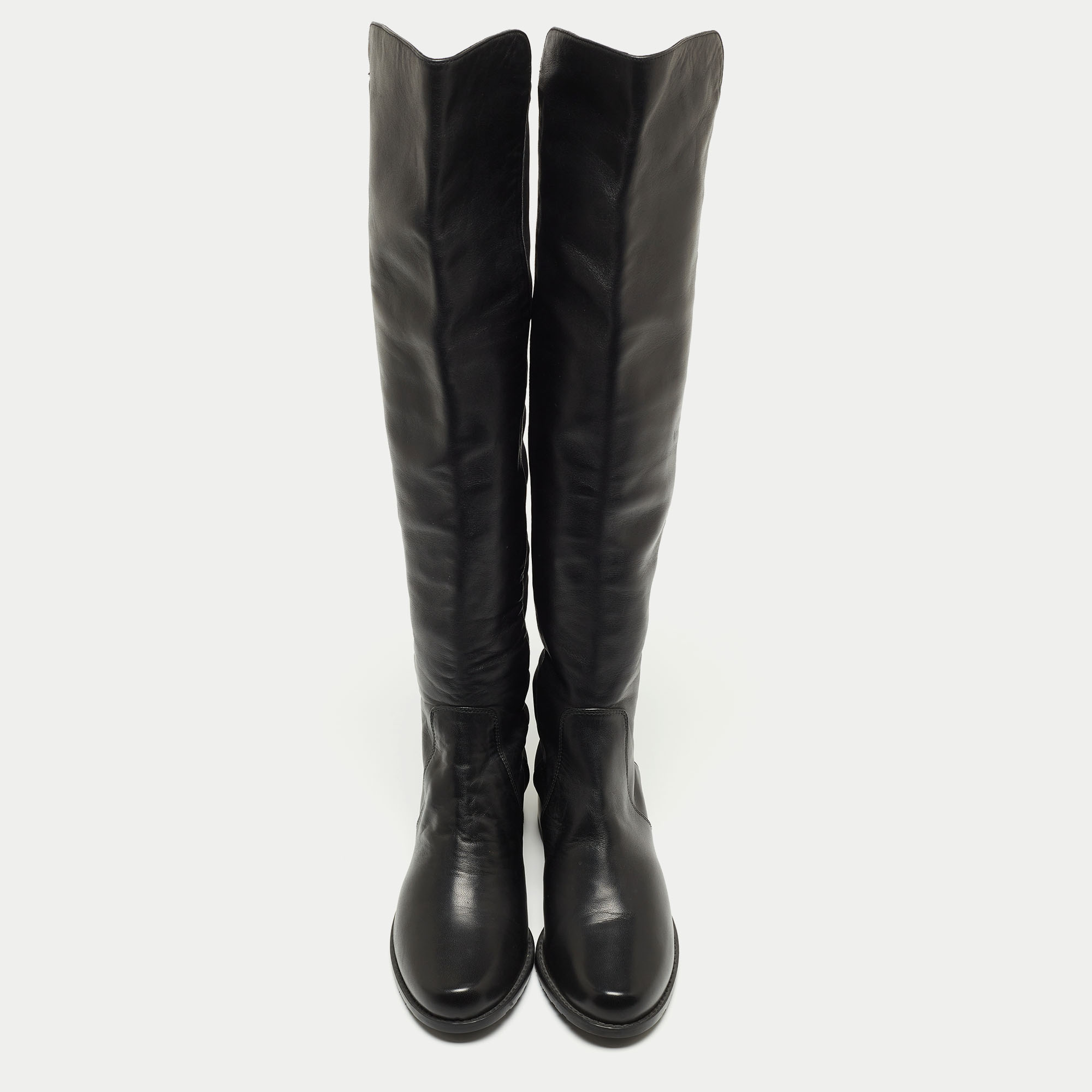 Stuart Weitzman Black Leather And Fabric Thigh High Boot Size 35