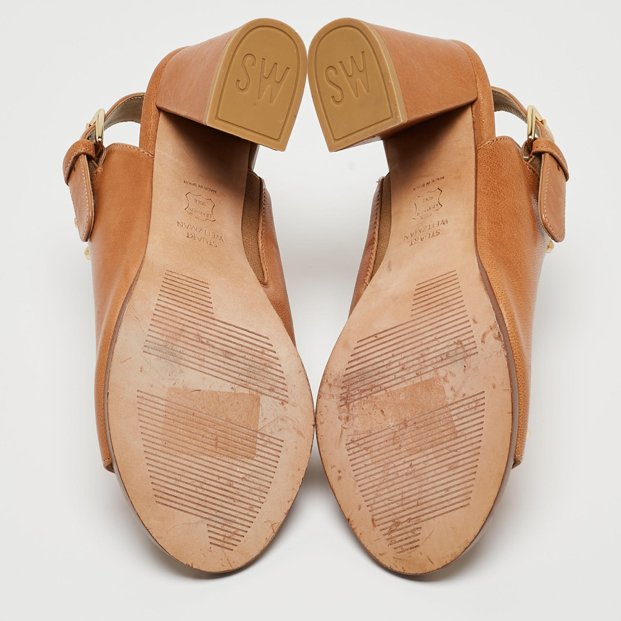 Stuart Weitzman Tan Leather Studded Slingback Sandals Size 36
