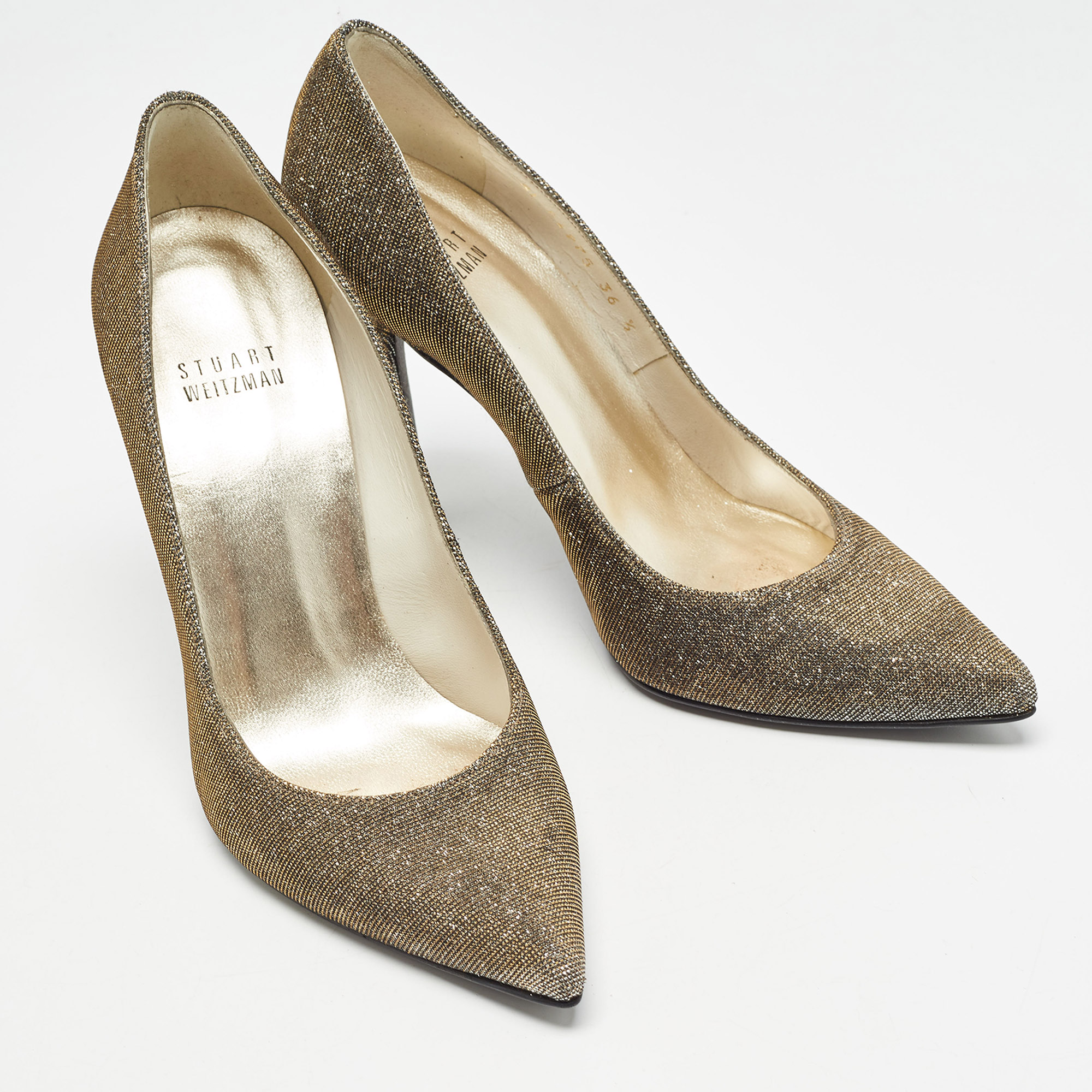 Stuart Weitzman Metallic Lurex Fabric Pointed Toe Pumps Size 36.5