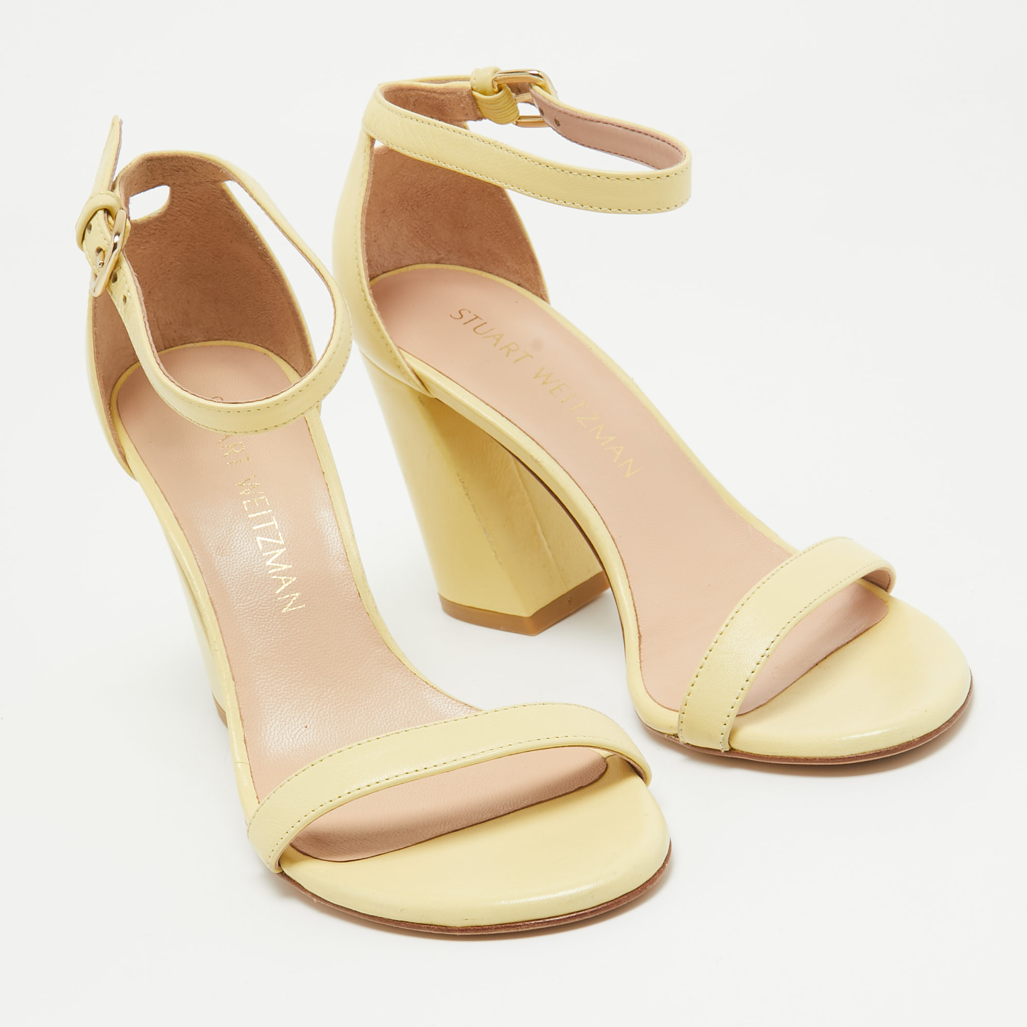 Stuart Weitzman Light Yellow Leather Ankle Strap Sandals Size 36