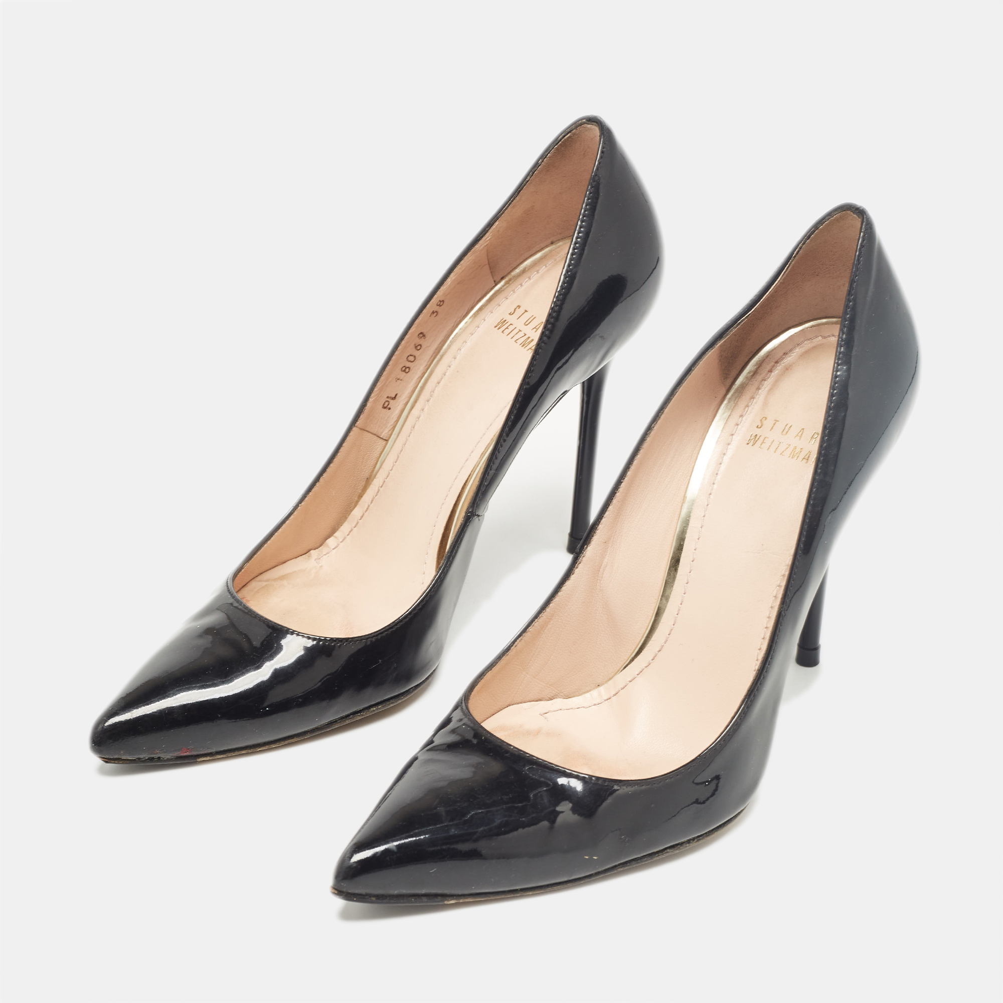 Stuart Weitzman Black Patent Leather Pointed Toe Pumps Size 38