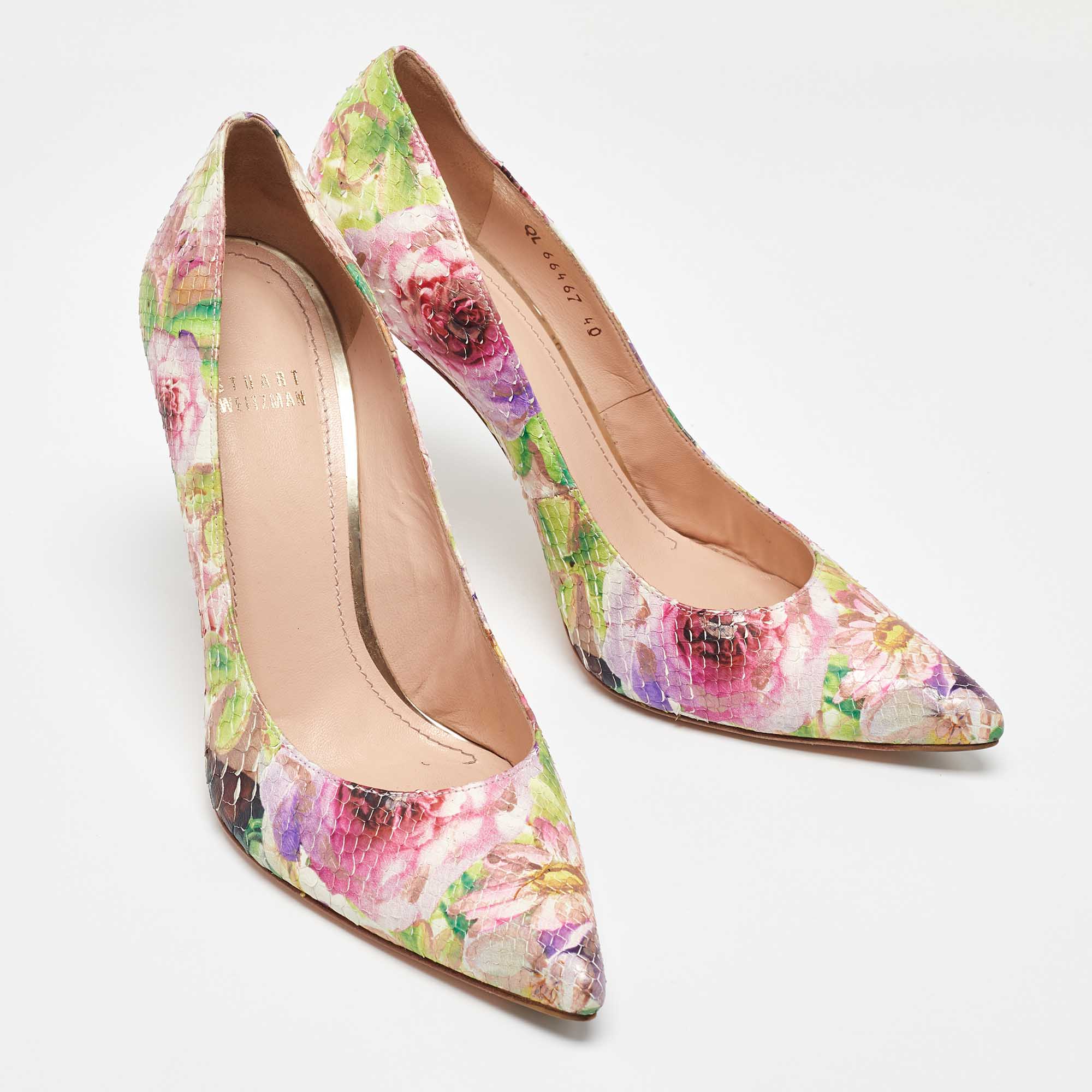 Stuart Weitzman Multicolor Snakeskin Leather Floral Print Pumps Size 40