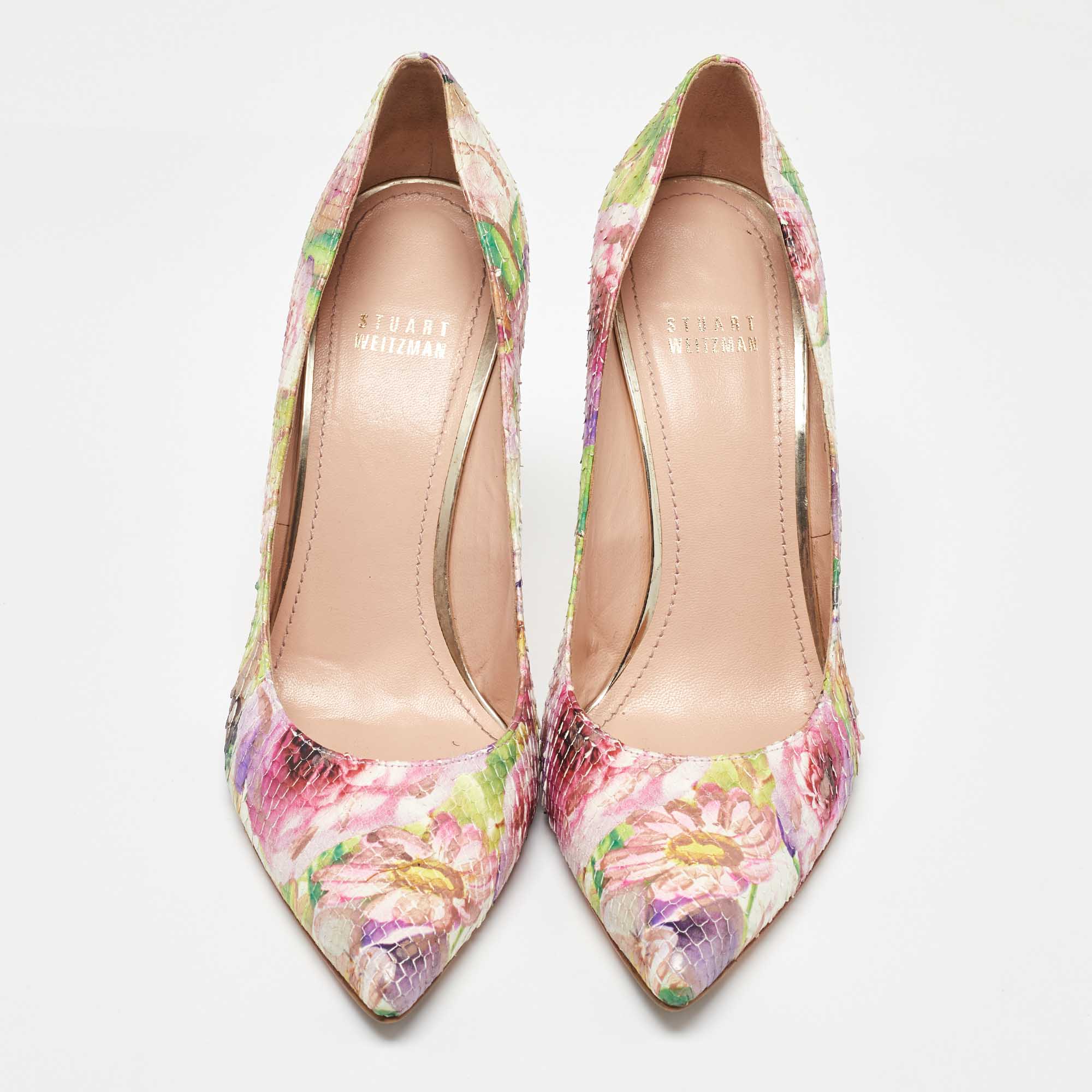 Stuart Weitzman Multicolor Snakeskin Leather Floral Print Pumps Size 40