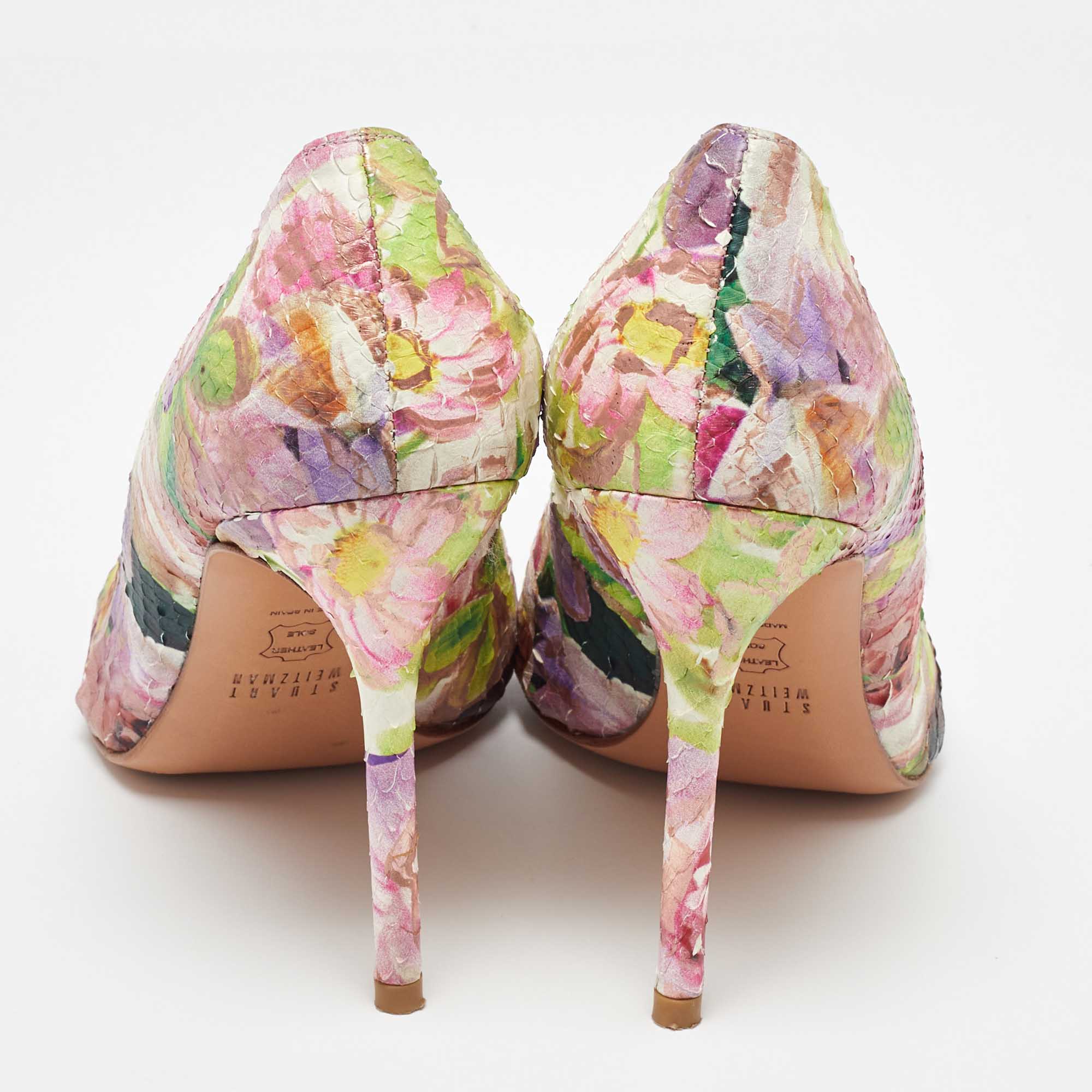 Stuart Weitzman Multicolor Snakeskin Leather Floral Print Pumps Size 40