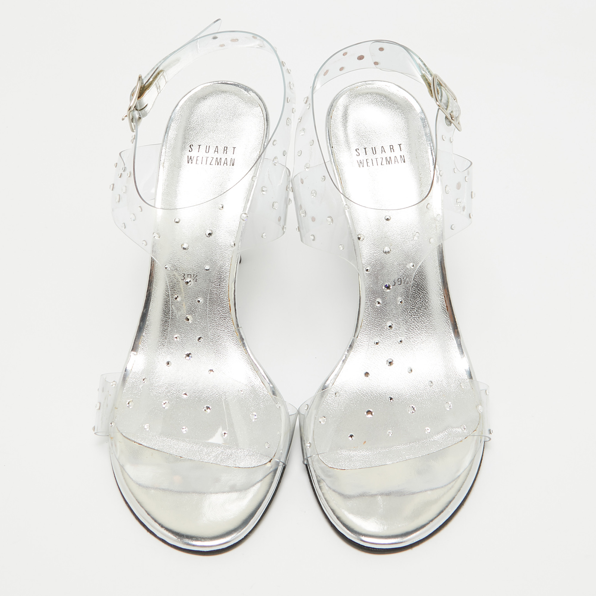 Stuart Weitzman Transparent PVC Ankle Strap Sandals Size 39.5