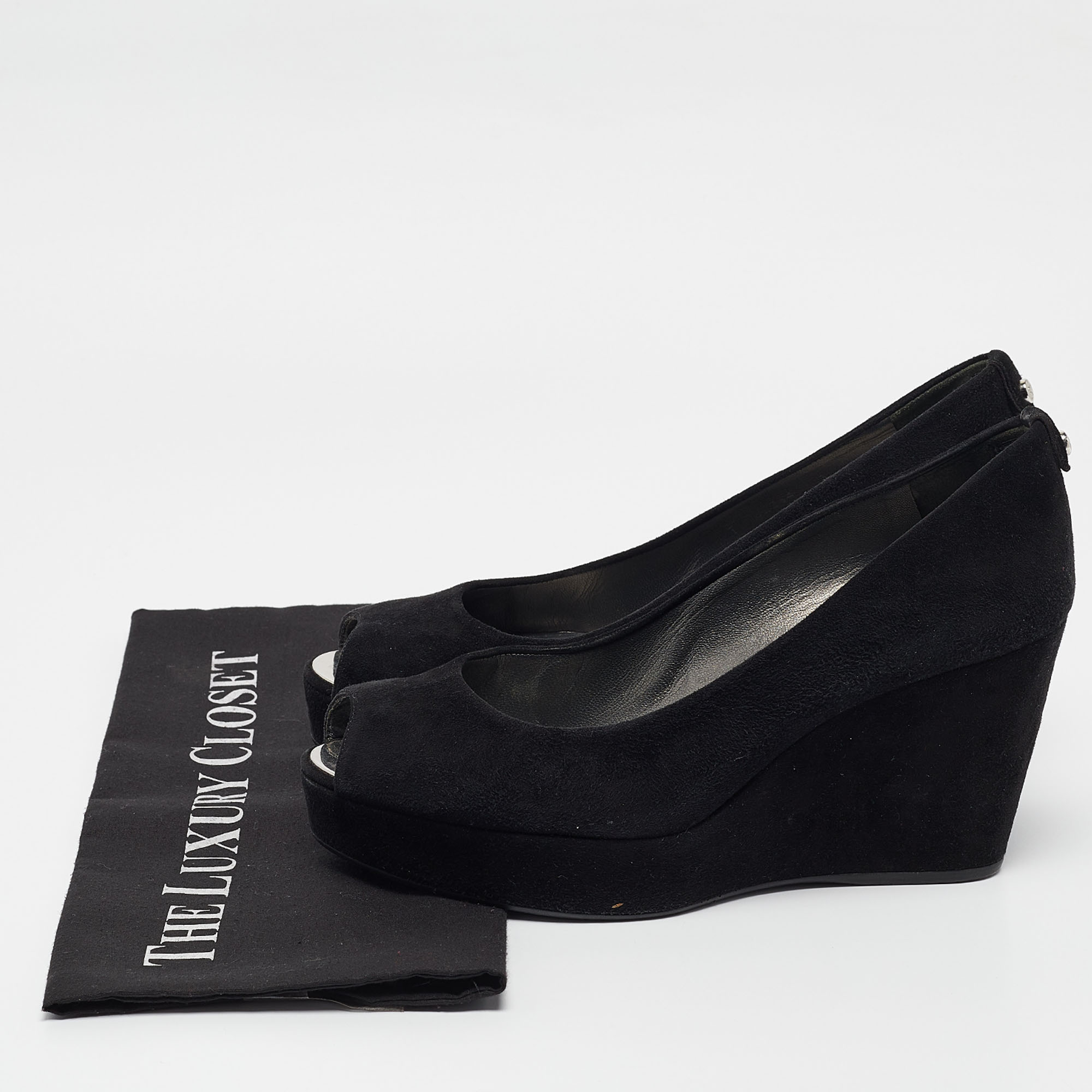 Stuart Weitzman Black Suede Peep Toe Wedge Pumps Size 39