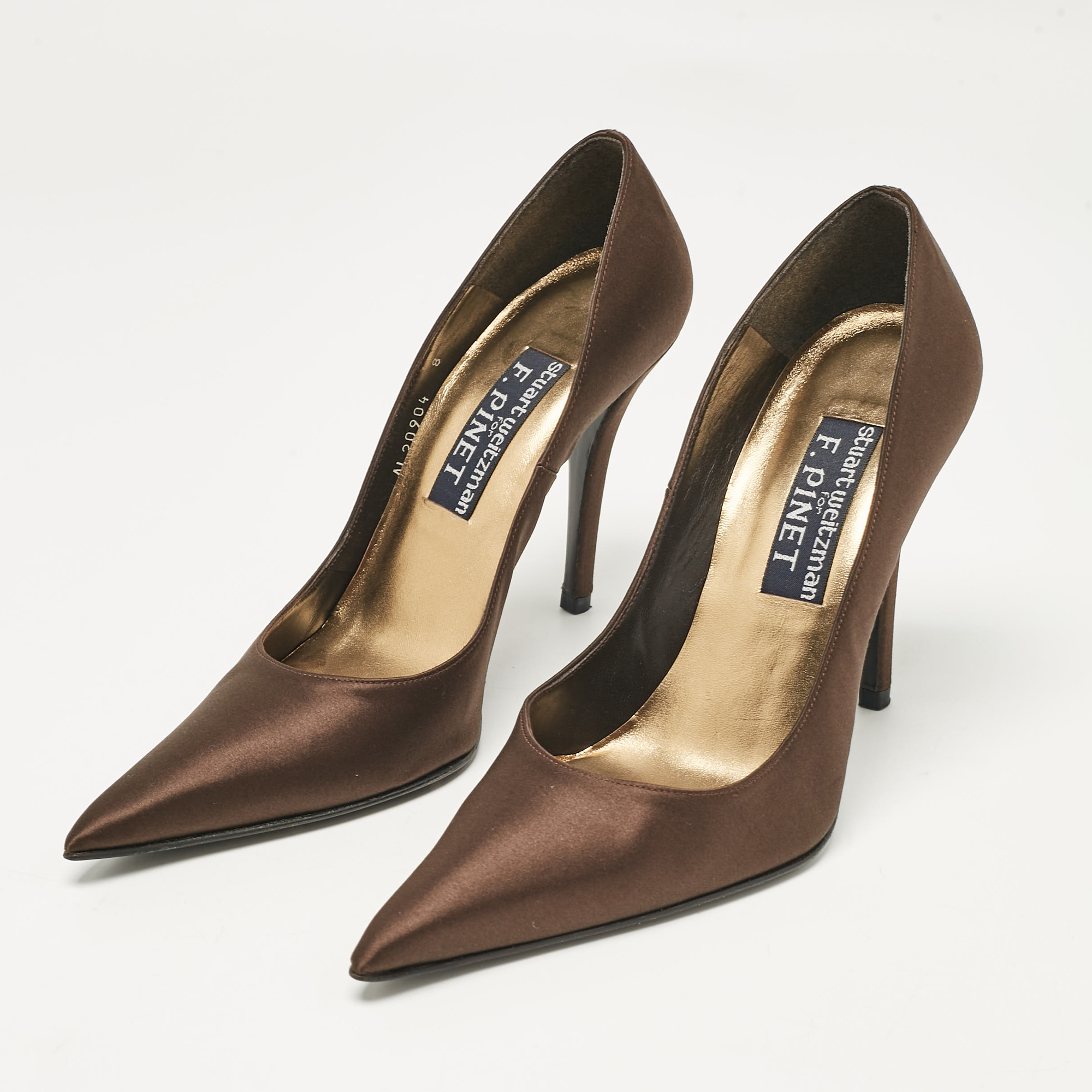 Stuart Weitzman Dark Brown Satin Pointed Toe Pumps Size 38.5