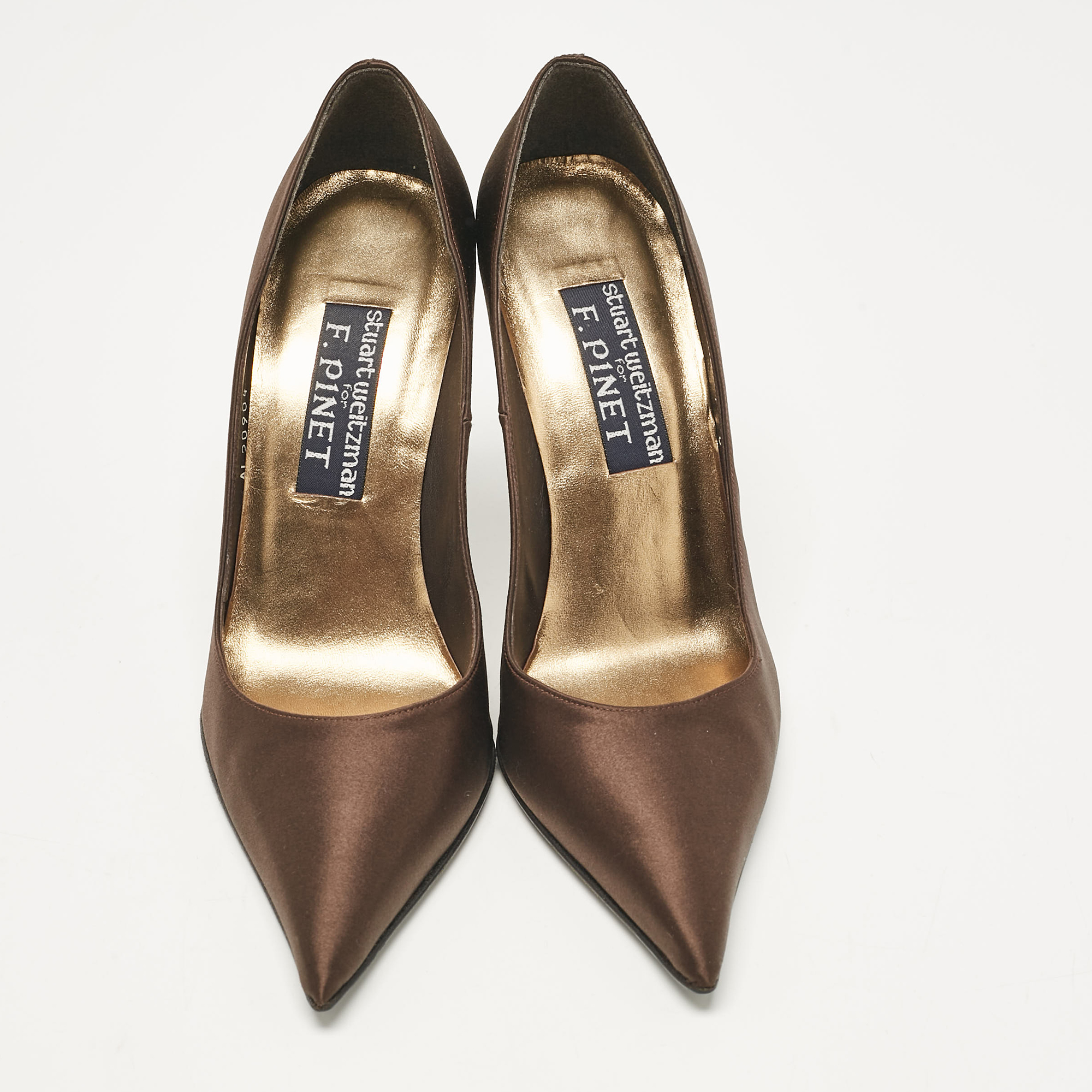 Stuart Weitzman Dark Brown Satin Pointed Toe Pumps Size 38.5