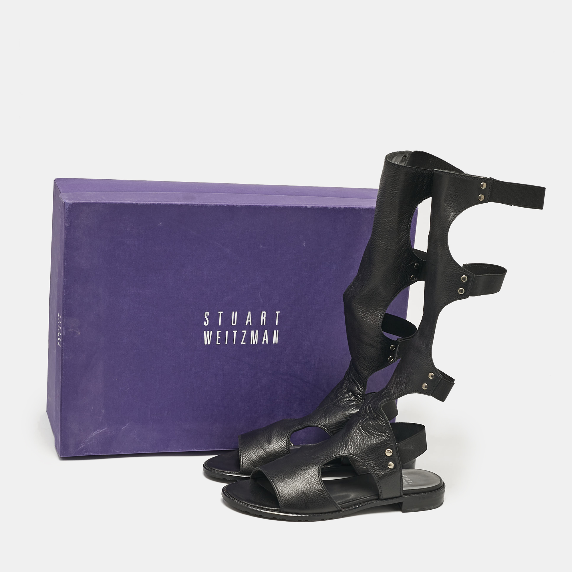 Stuart Weitzman Black Leather Backview Flat Sandals Size 38.5