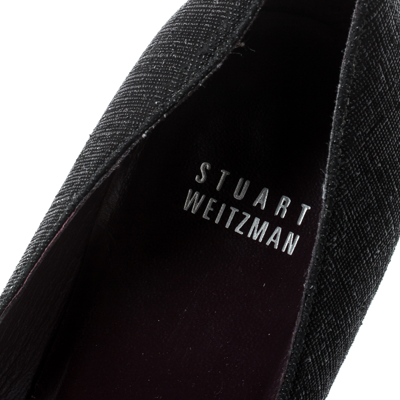 Stuart Weitzman Black Textured Fabric Criss Cross Open Toe Platform Pumps Size 39
