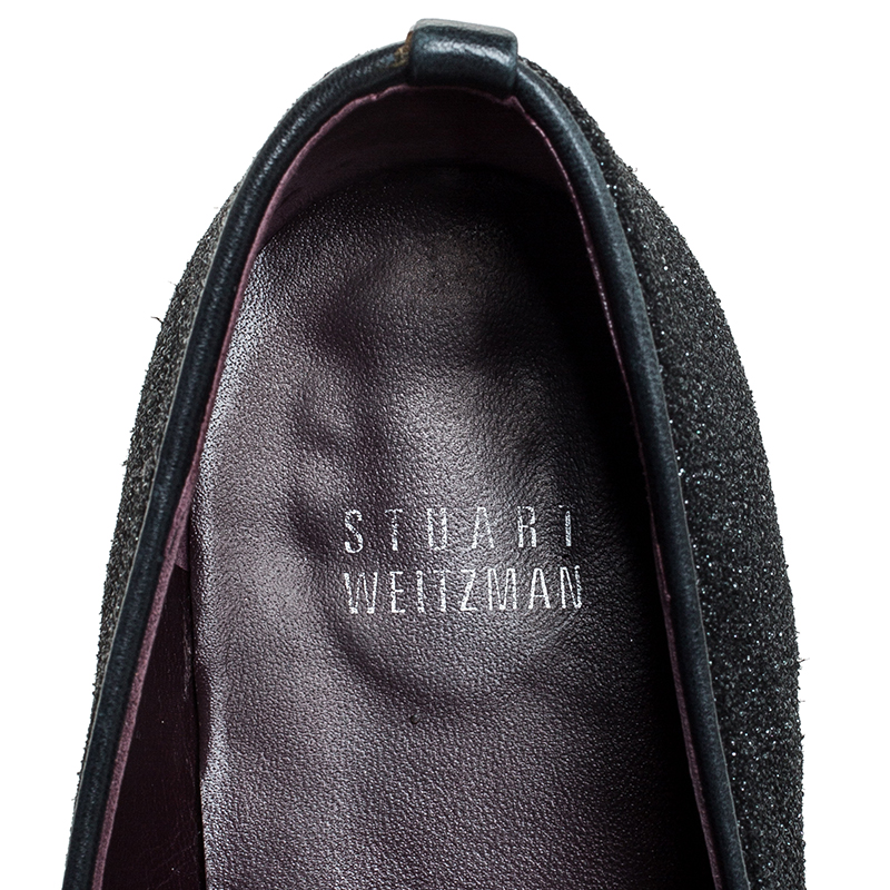 Stuart Weitzman Black Glitter Leather Smoking Slippers Size 37.5