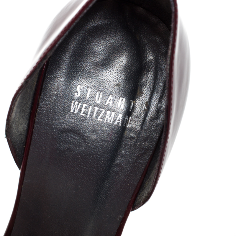 Stuart Weitzman Burgundy Patent Leather Peep Toe Platform Pumps Size 38.5