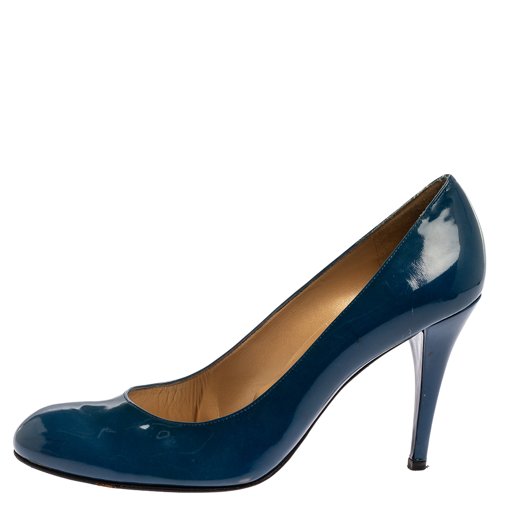 Stuart Weitzman Blue Patent Leather Round Toe Pumps Size 40.5