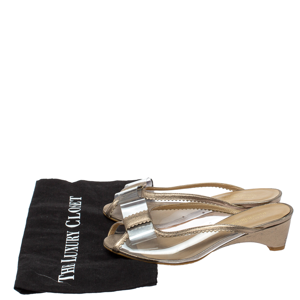 Stuart Weitzman Gold And Clear PVC Mules Size 36.5