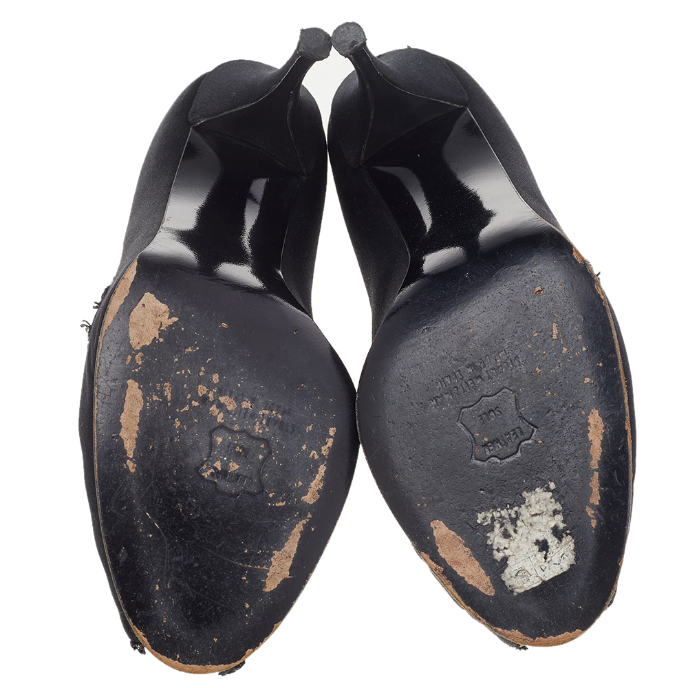 Stuart Weitzman Black Satin Embellished Peep Toe Pumps Size 40