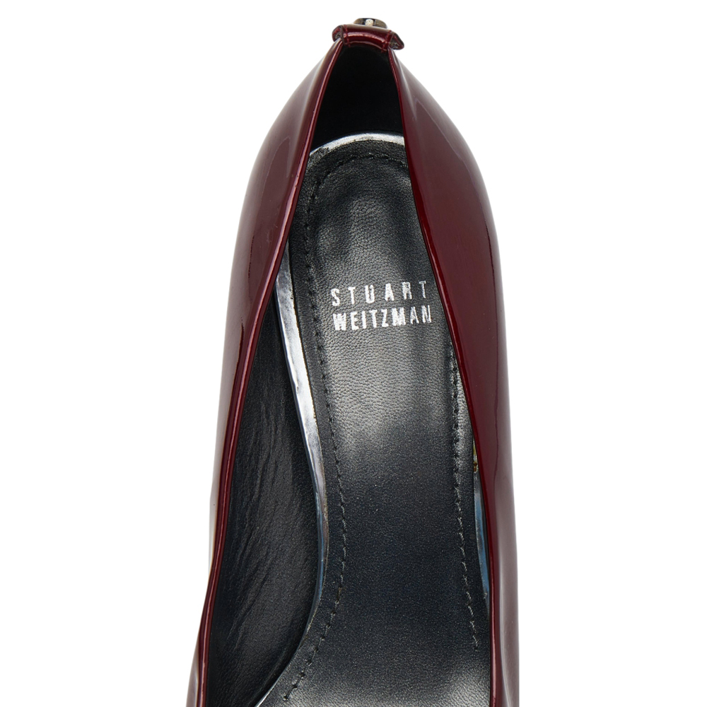 Stuart Weitzman Red Patent Leather Sierra Peep Toe Platform Pumps Size 39.5