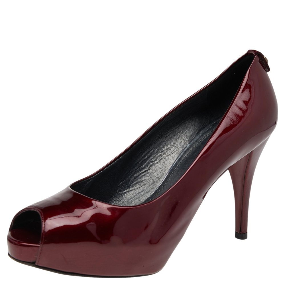 Stuart weitzman red patent leather sierra peep toe platform pumps size 39.5