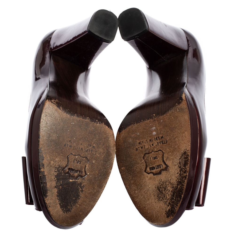 Stuart Weitzman Burgundy Patent Leather Peep Toe Bow Pumps Size 38