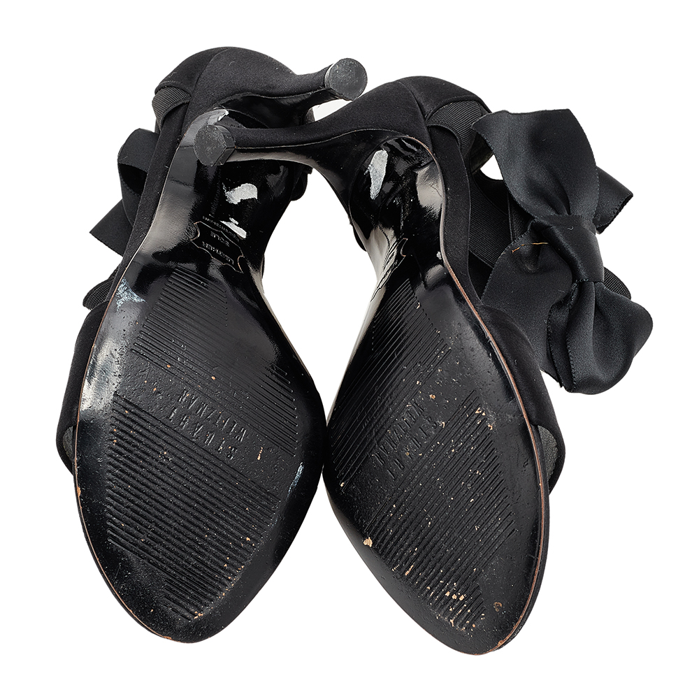Stuart Weitzman Black Satin And Elastic Bestow Ankle Strap Sandals Size 36.5