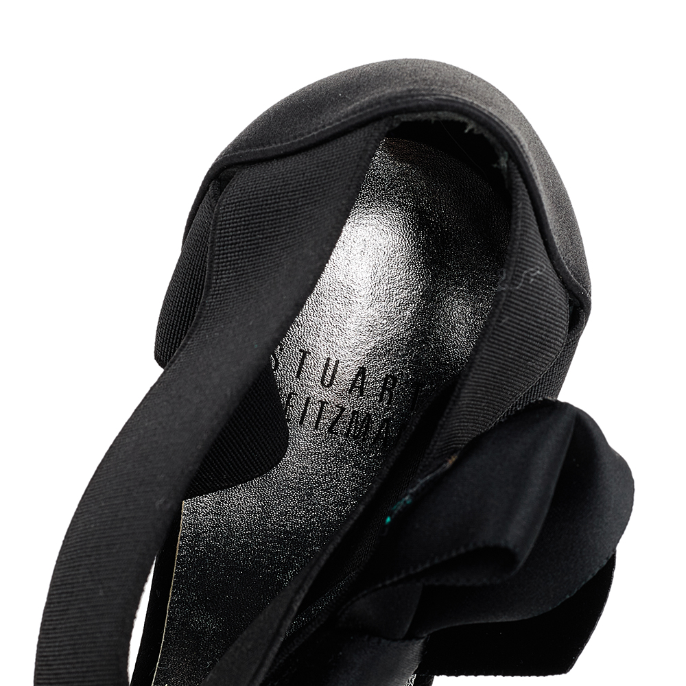 Stuart Weitzman Black Satin And Elastic Bestow Ankle Strap Sandals Size 36.5