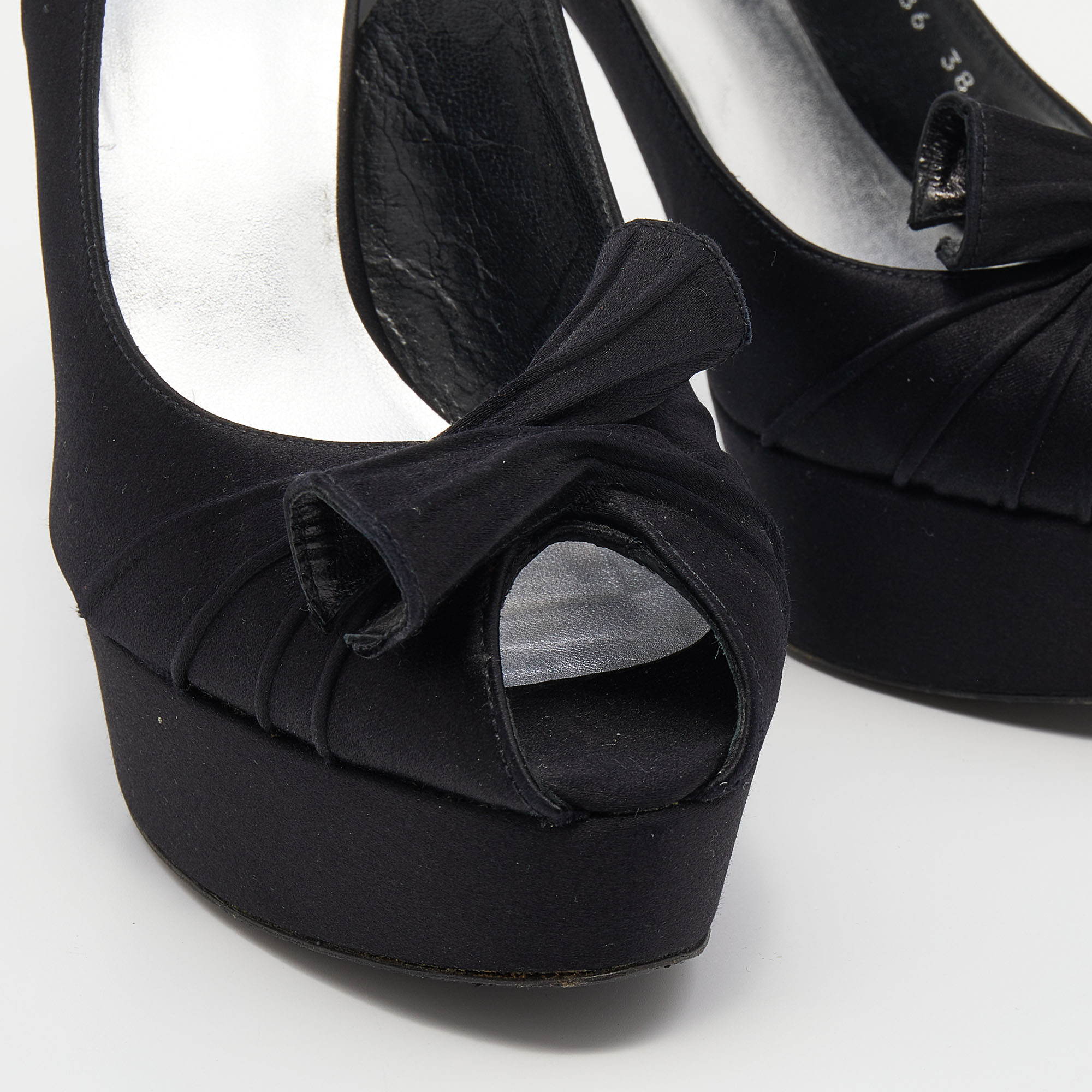 Stuart Weitzman Black Satin Slingback Platform Sandals Size 38
