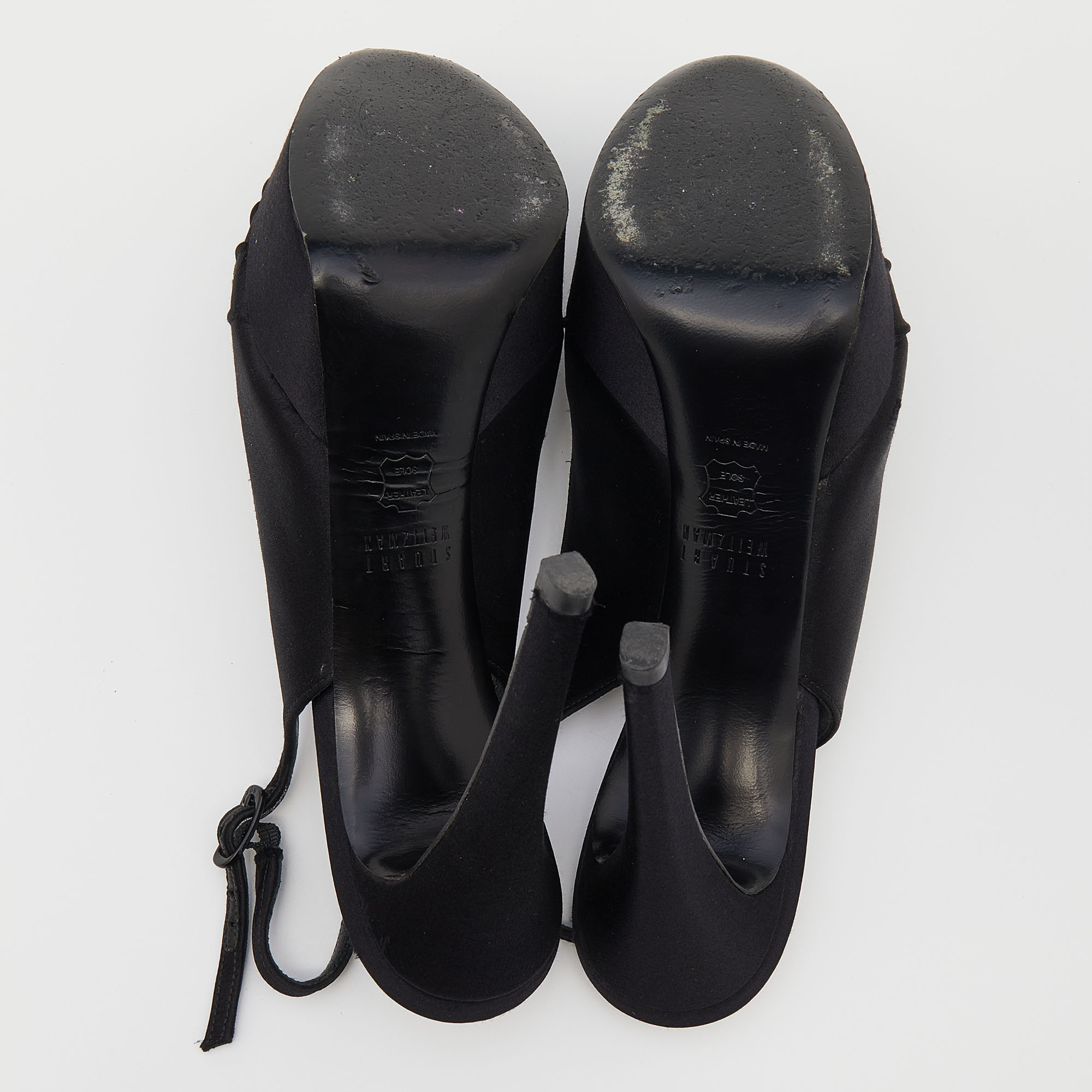 Stuart Weitzman Black Satin Slingback Platform Sandals Size 38