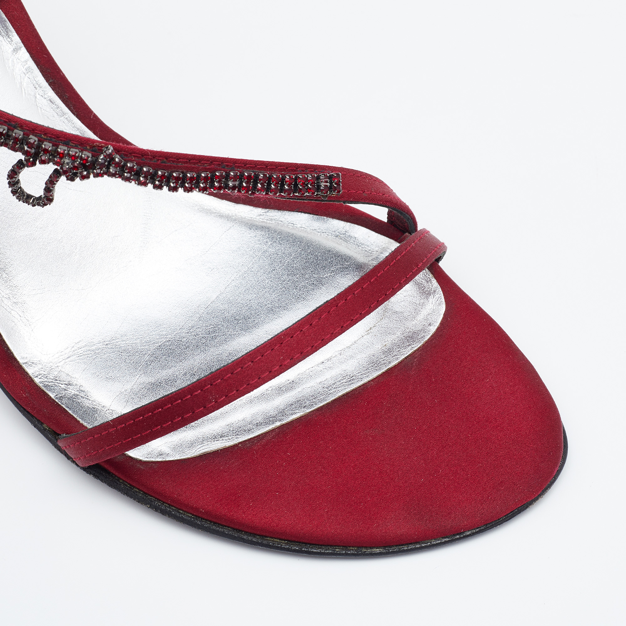 Stuart Weitzman Burgundy Satin Crystal Embellished Slingback Sandals Size 37