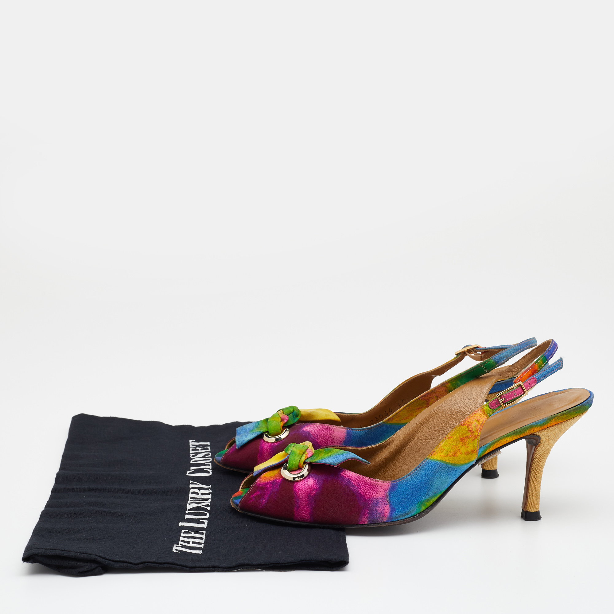 Stuart Weitzman Multicolor Fabric Peep Toe Slingback Sandals Size 40