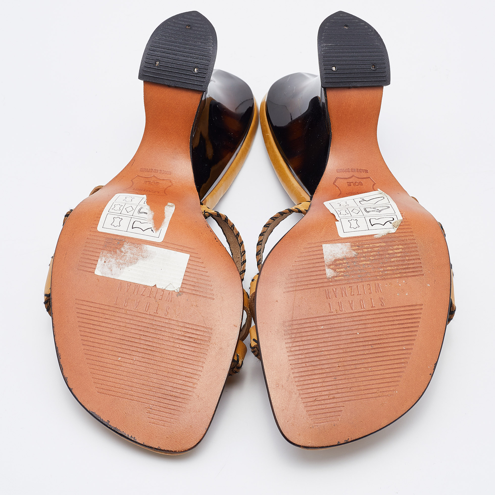 Stuart Weitzman Yellow Leather Strappy Slide Sandals Size 37