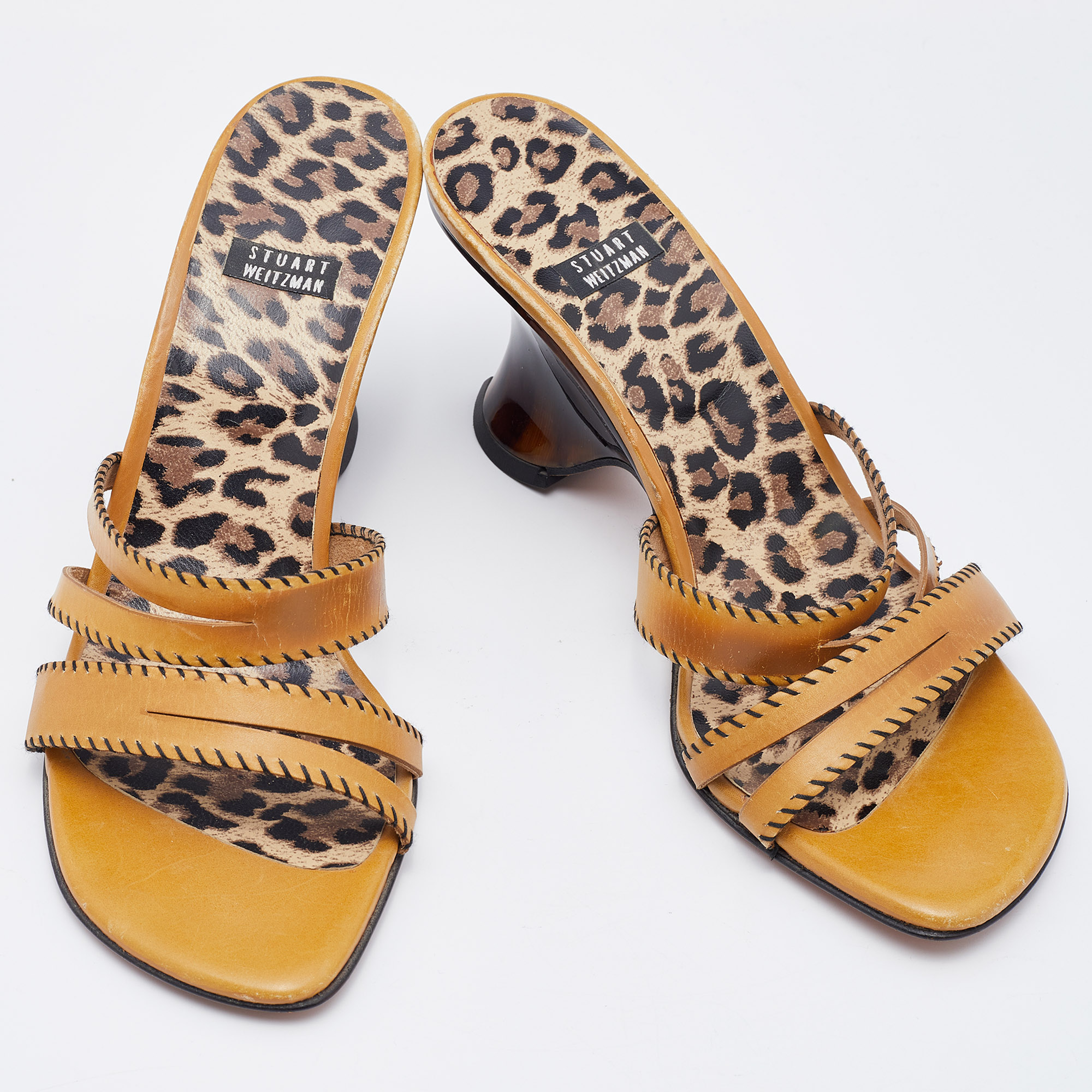 Stuart Weitzman Yellow Leather Strappy Slide Sandals Size 37