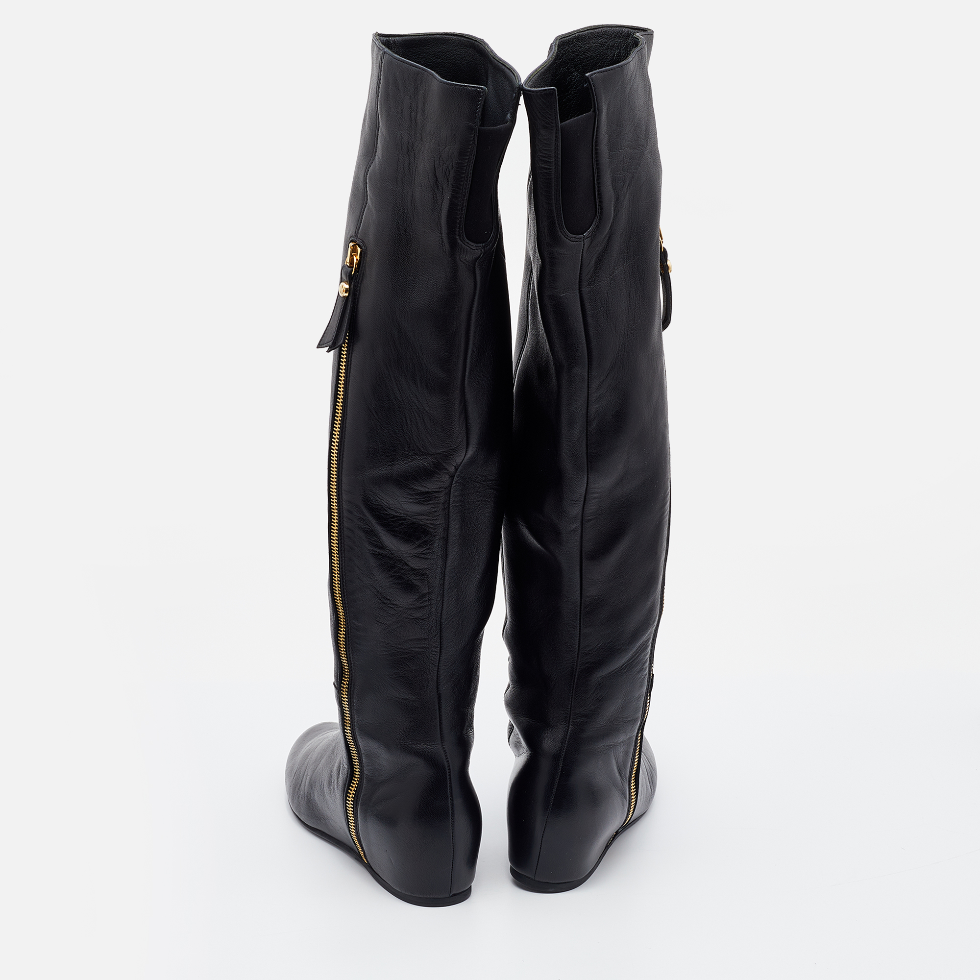 Stuart Weitzman Black Leather Knee Length Boots Size 34.5