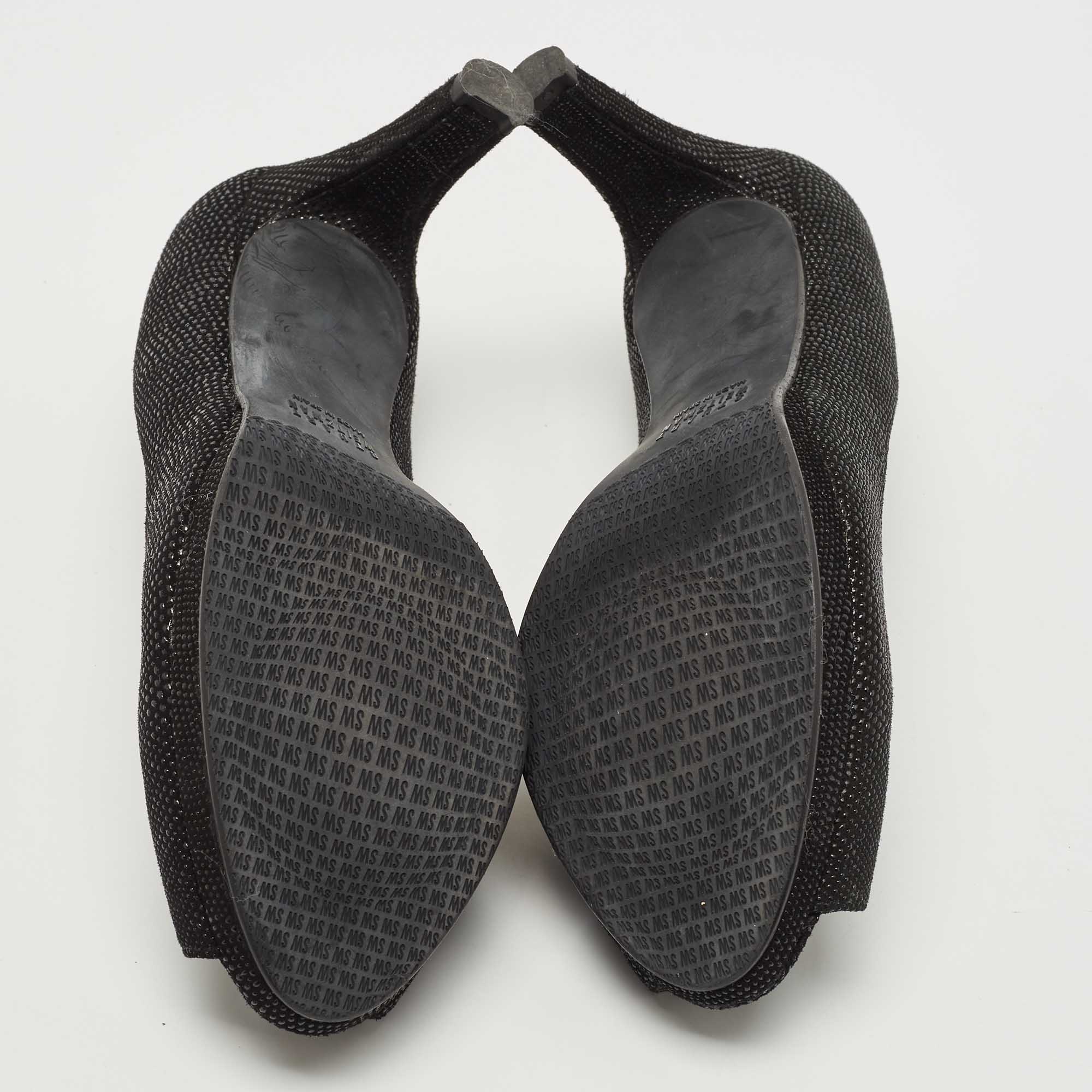 Stuart Weitzman Black Textured Leather Peep Toe Platform Pumps Size 38