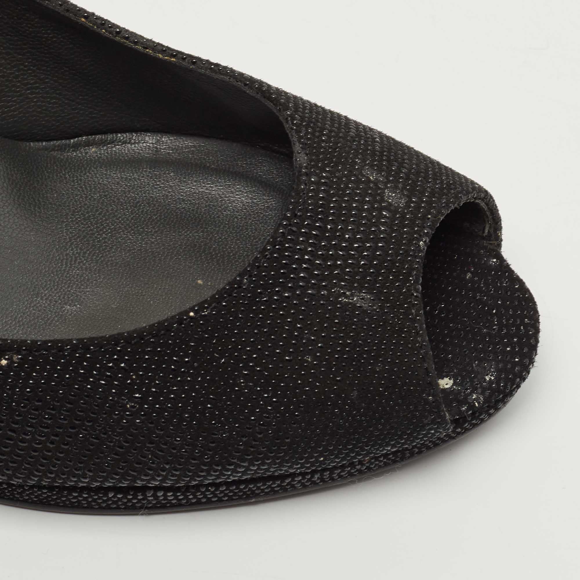 Stuart Weitzman Black Textured Leather Peep Toe Platform Pumps Size 38