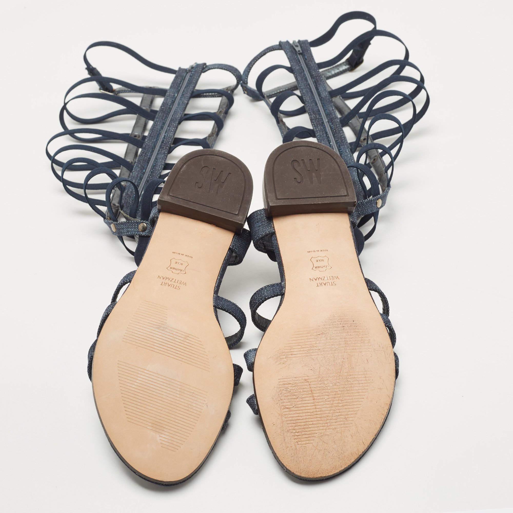 Stuart Weitzman Blue Denim And Elastic Gladiator Flat Sandals Size 39