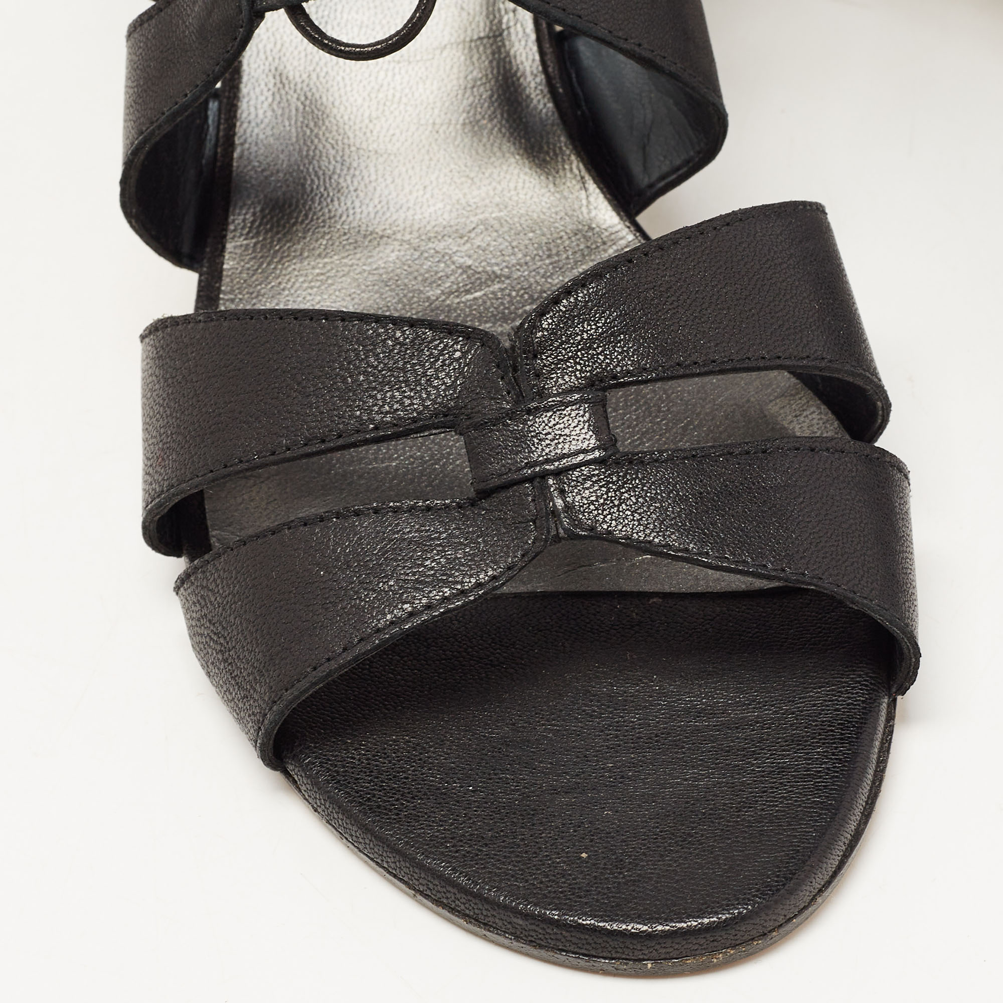 Stuart Weitzman Black Leather Gladiator Ankle Wrap Sandals Size 40