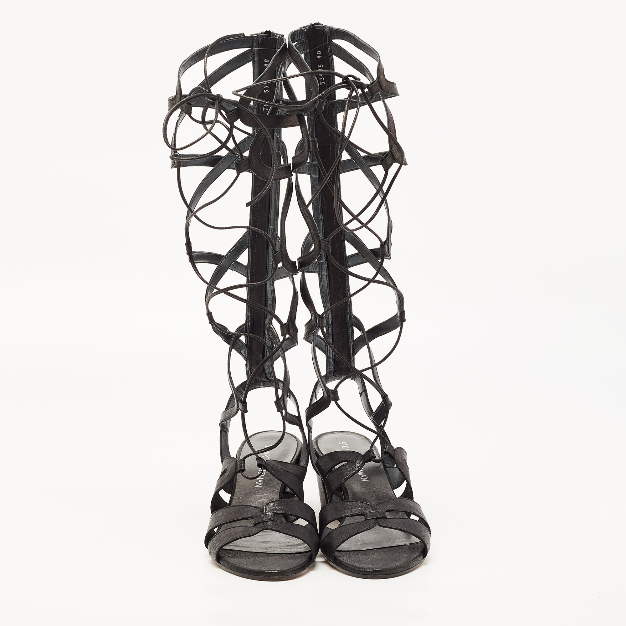 Stuart Weitzman Black Leather Gladiator Ankle Wrap Sandals Size 40