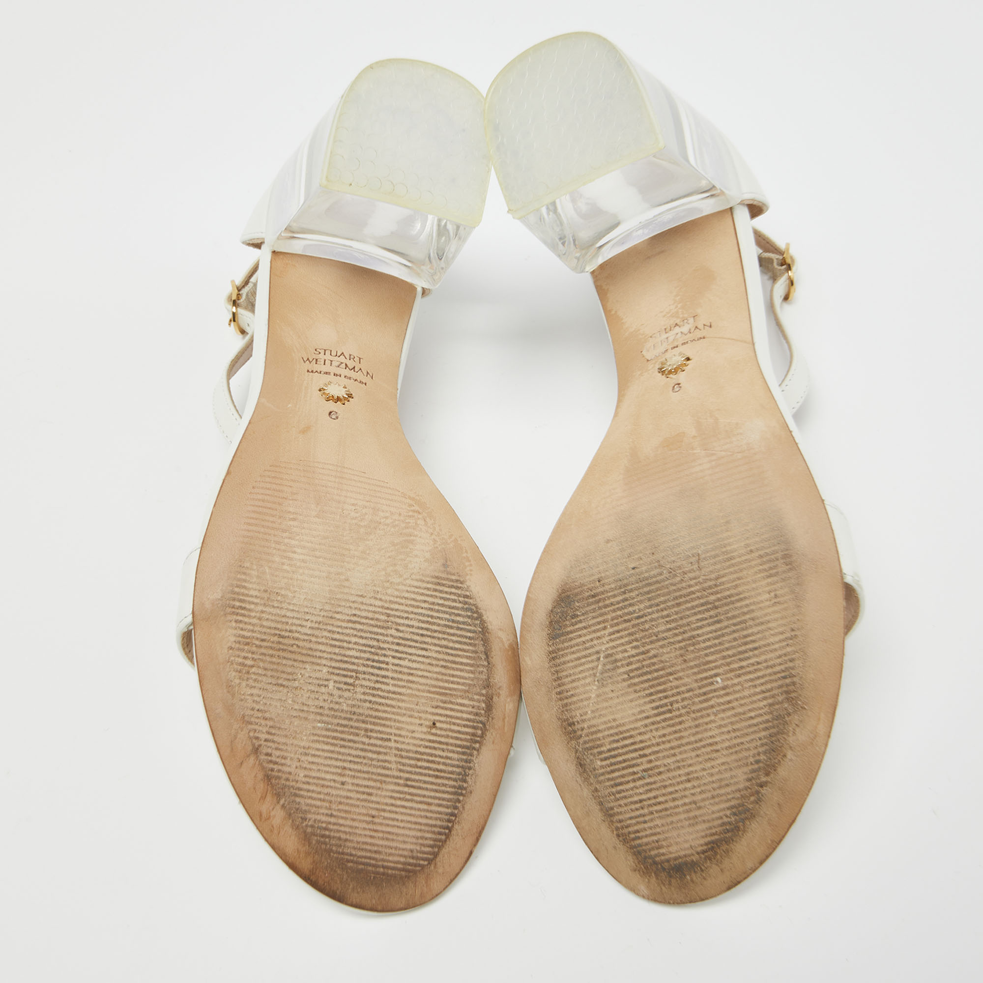 Stuart Weitzman White Leather Ankle Strap Sandals Size 36.5