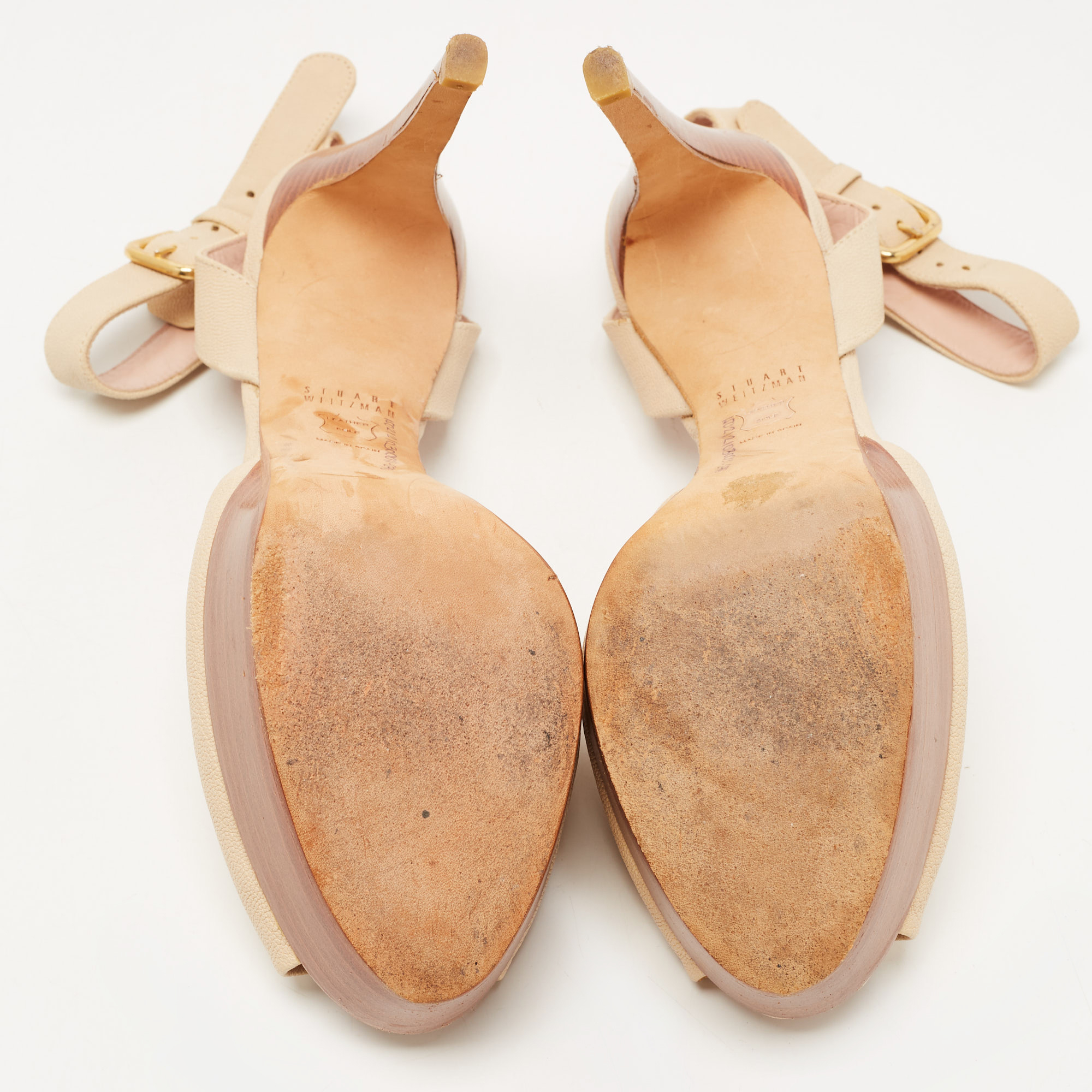 Stuart Weitzman Beige Leather Ankle Strap Platform Sandals Size 39