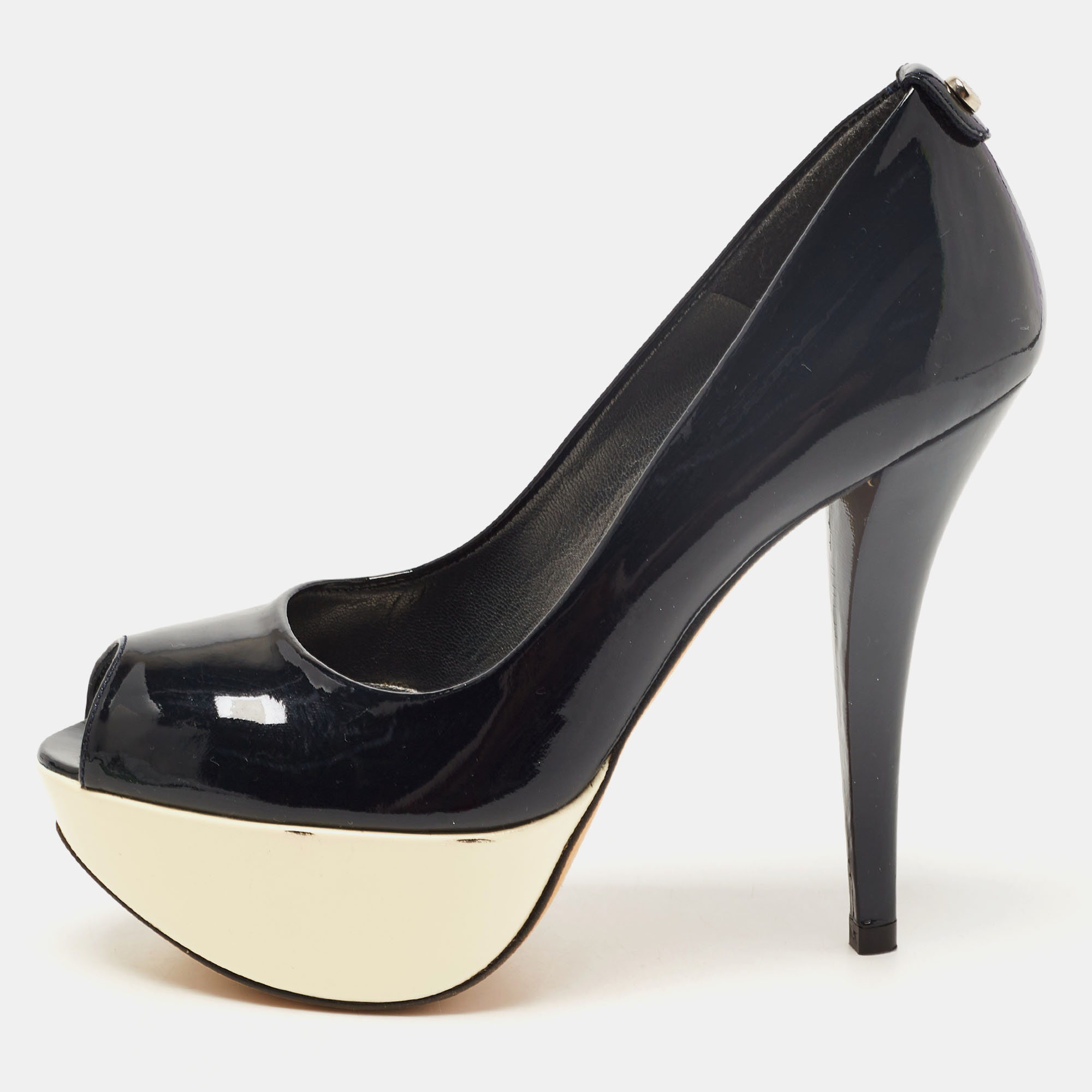 

Stuart Weitzman Black Patent Leather Platform Peep Toe Pumps Size