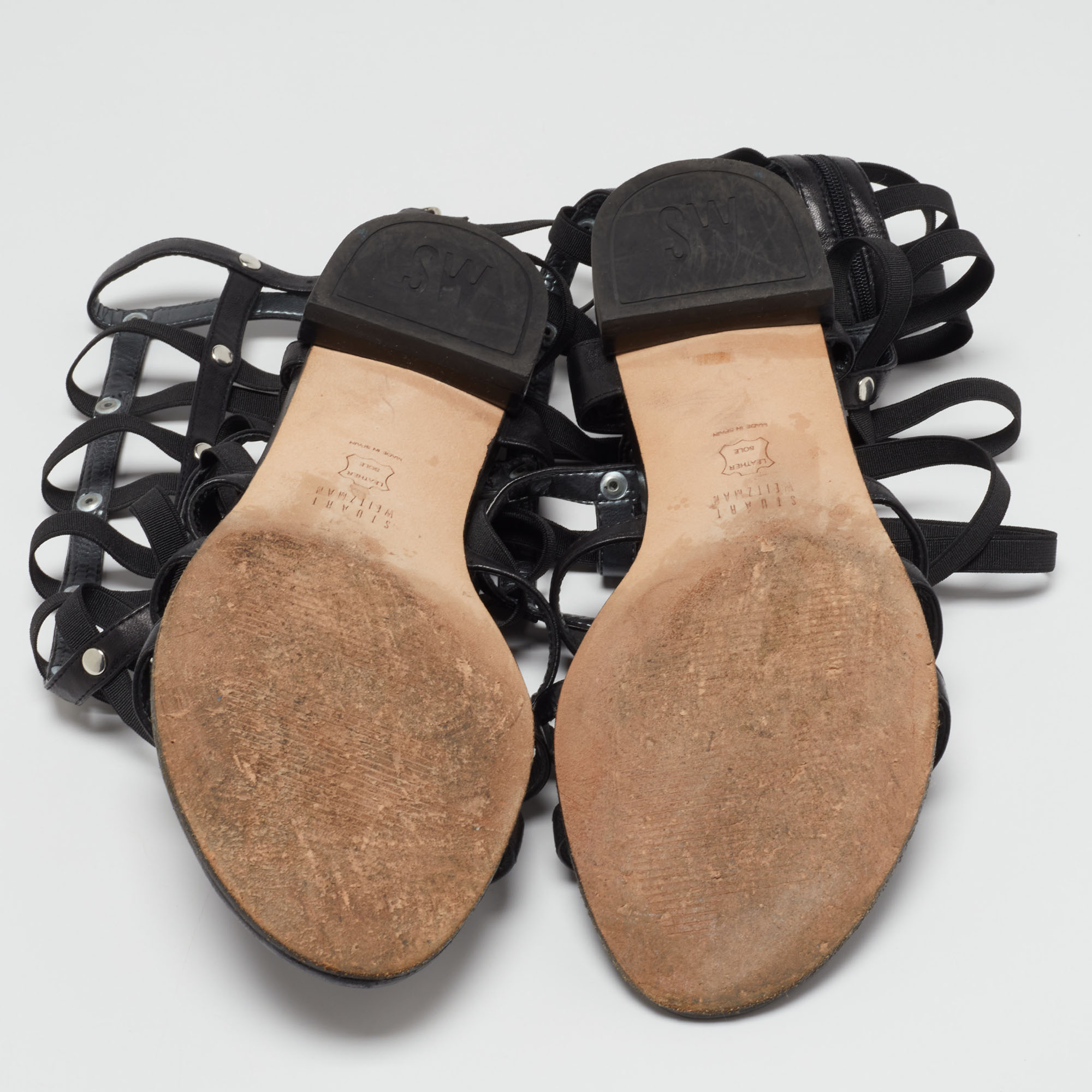 Stuart Weitzman Black Leather Gladiator Sandals Size 39